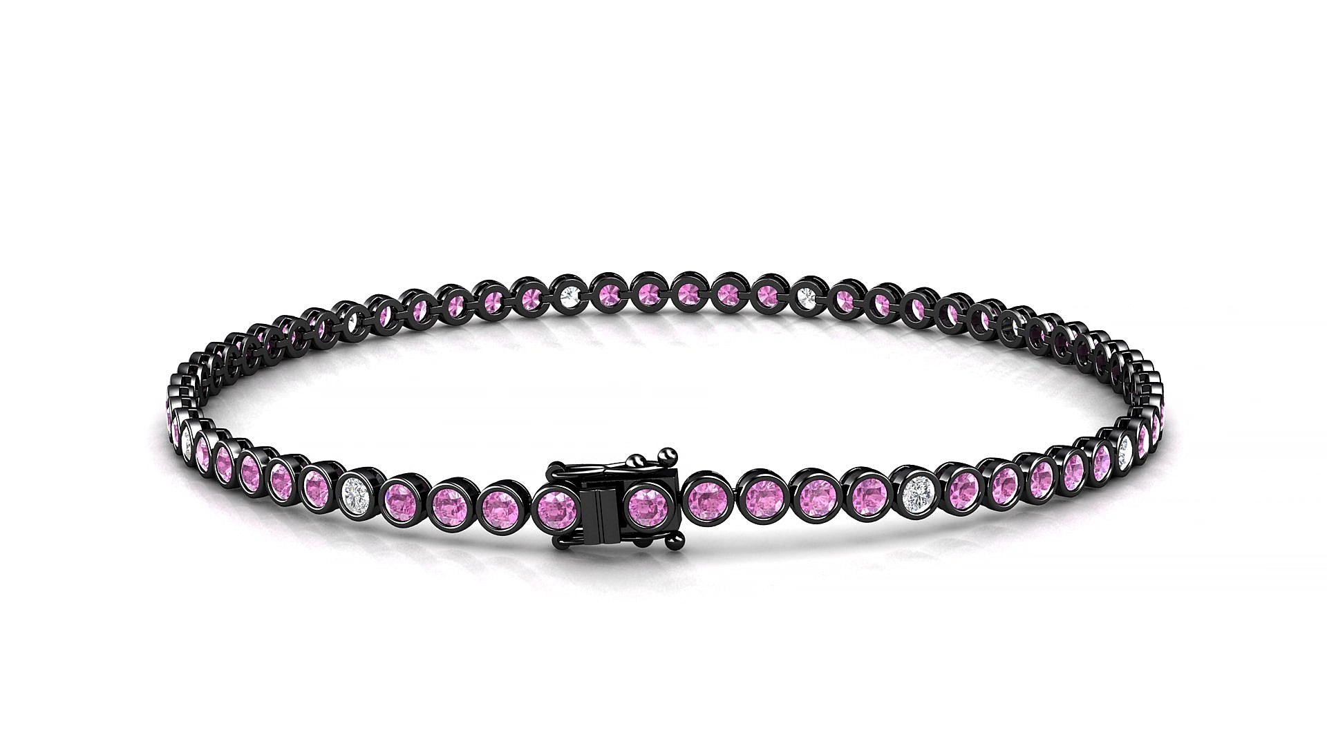 Avila 5-1 | 18k Black Gold 2 mm Round Natural Pink Sapphire & Diamond 15 cm Tennis Bracelet