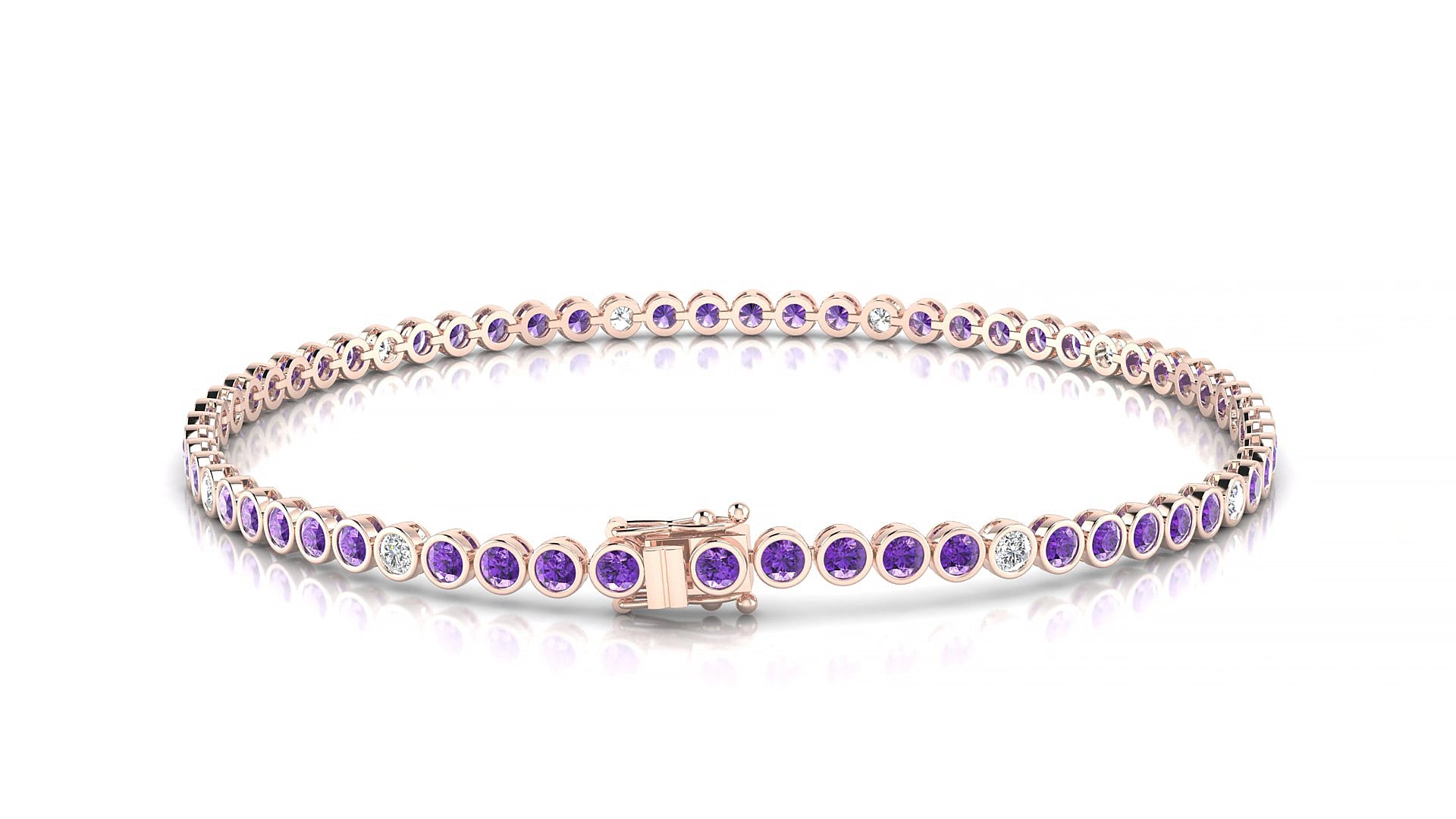 Avila 5-1 | 18k Rose Gold 2 mm Round Natural Amethyst & Diamond 15 cm Tennis Bracelet