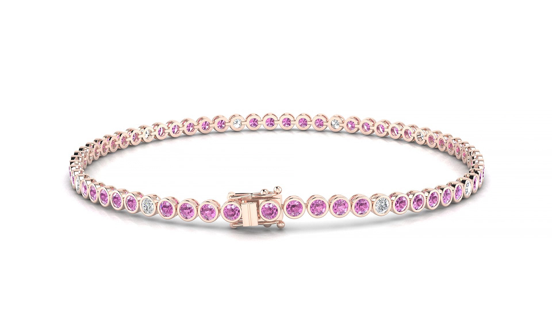 Avila 5-1 | 18k Rose Gold 2 mm Round Natural Pink Sapphire & Diamond 15 cm Tennis Bracelet