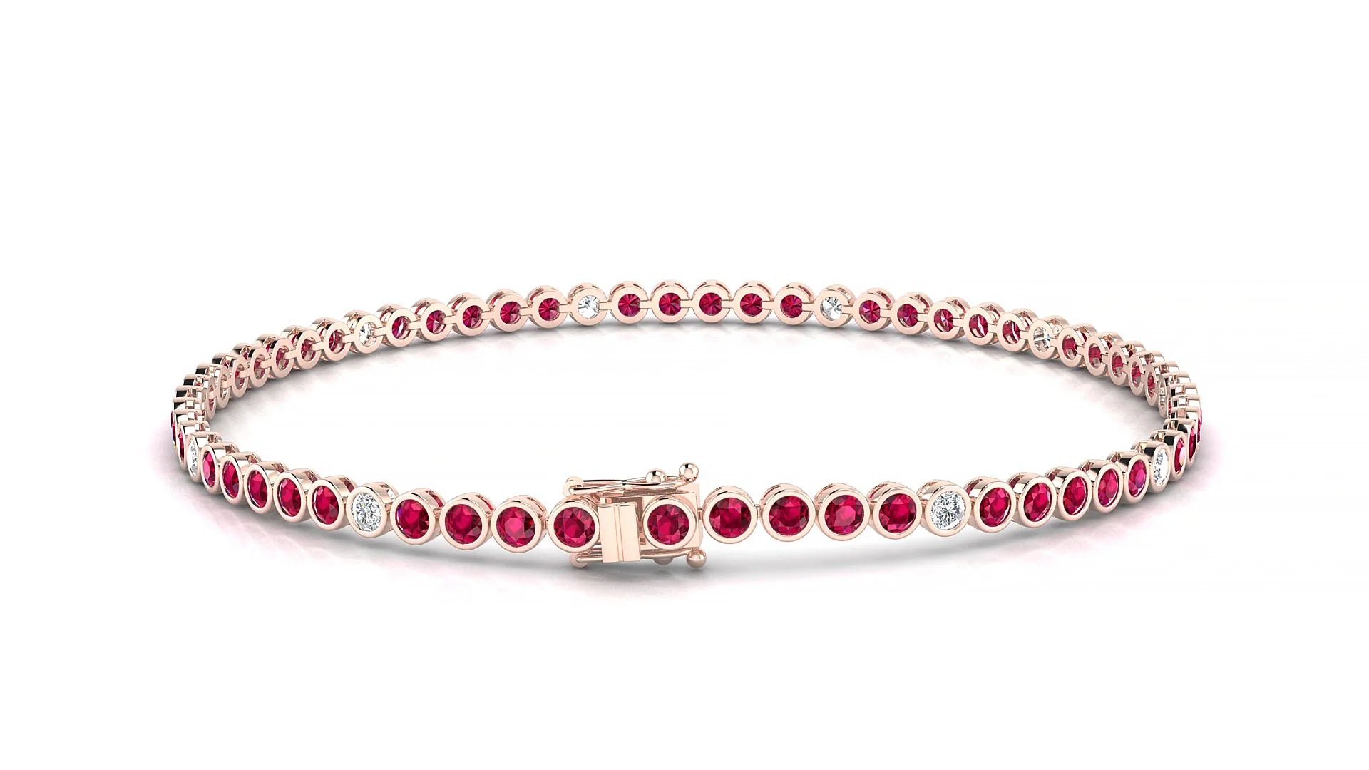 Avila 5-1 | 18k Rose Gold 2 mm Round Natural Ruby & Diamond Tennis Bracelet