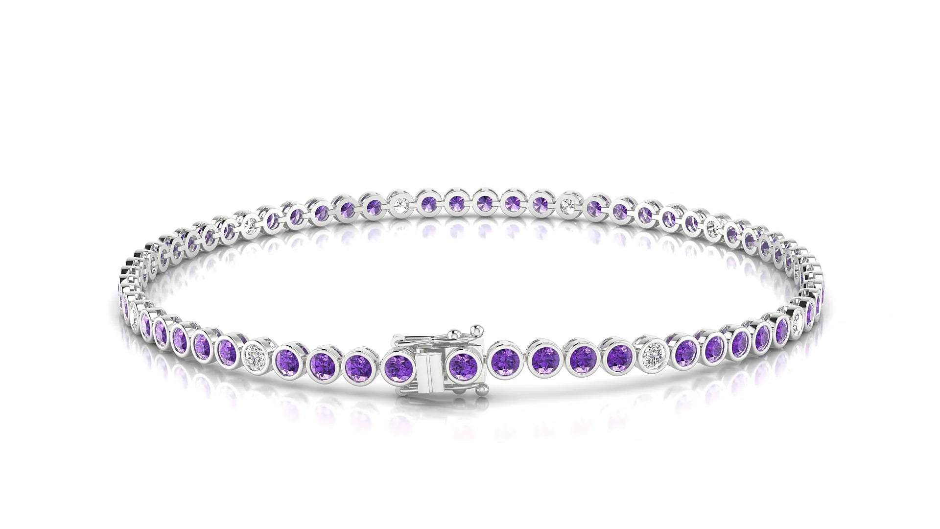 Avila 5-1 | 18k White Gold 2 mm Round Natural Amethyst & Diamond Tennis Bracelet