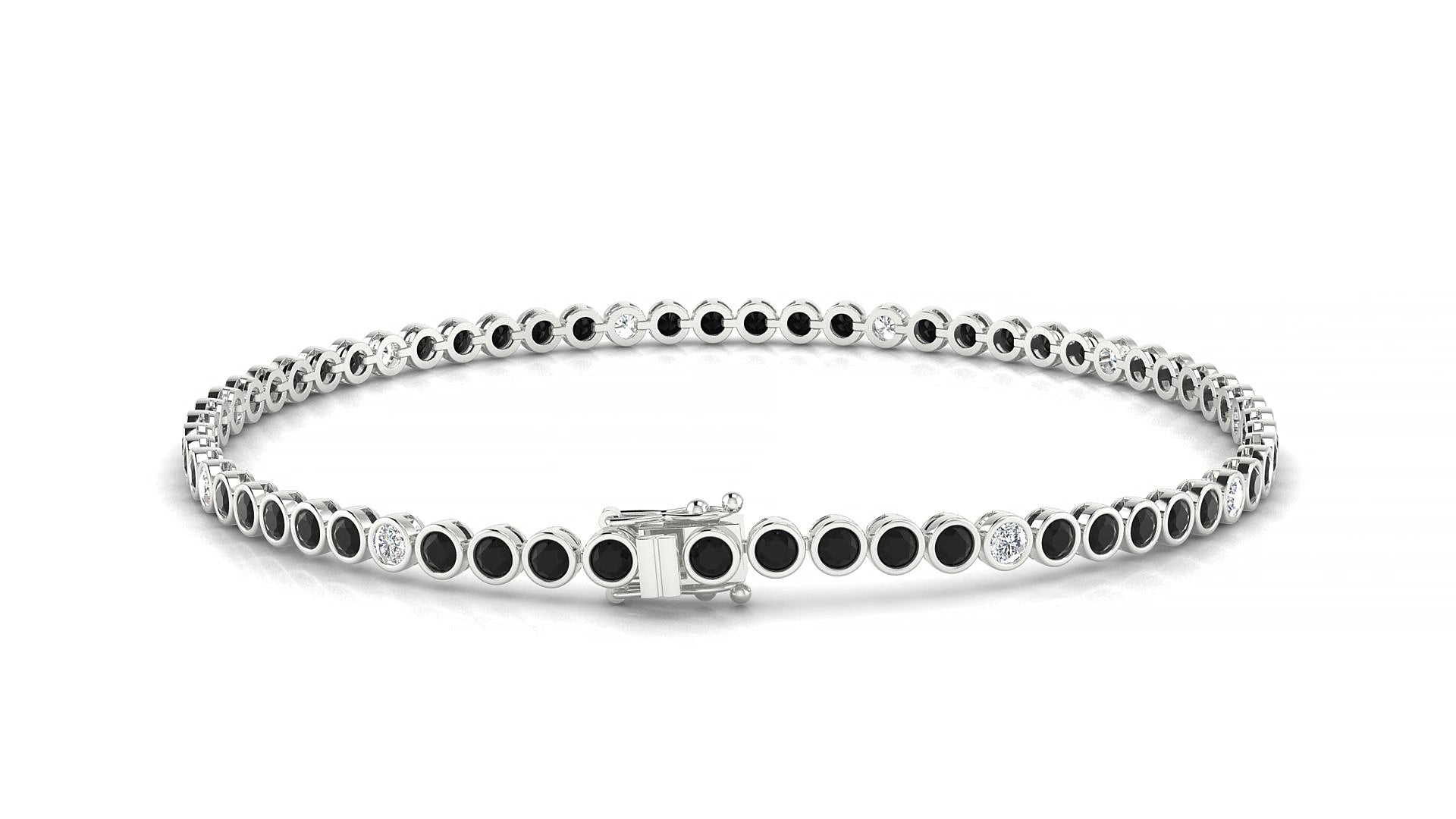 Avila 5-1 | 18k White Gold 2 mm Round Natural Black Diamond & Diamond 15 cm Tennis Bracelet