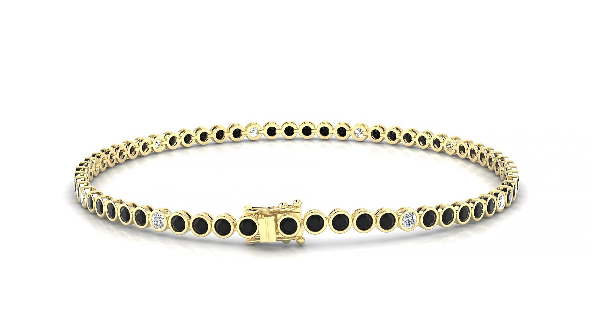 Avila 5-1 | 18k Yellow Gold 2 mm Round Natural Black Diamond & Diamond 15 cm Tennis Bracelet