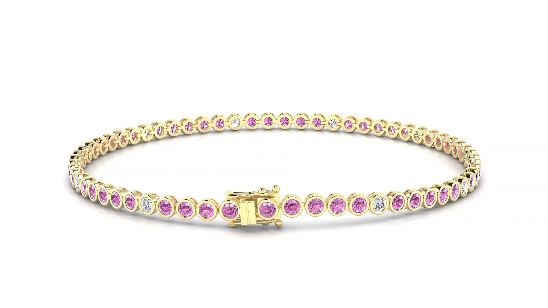 Avila 5-1 | 18k Yellow Gold 2 mm Round Natural Pink Sapphire & Diamond Tennis Bracelet
