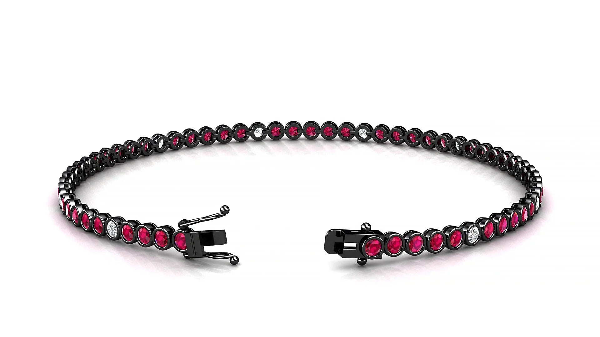 Avila 5-1 | 18k Black Gold 2 mm Round Natural Ruby & Diamond Tennis Bracelet