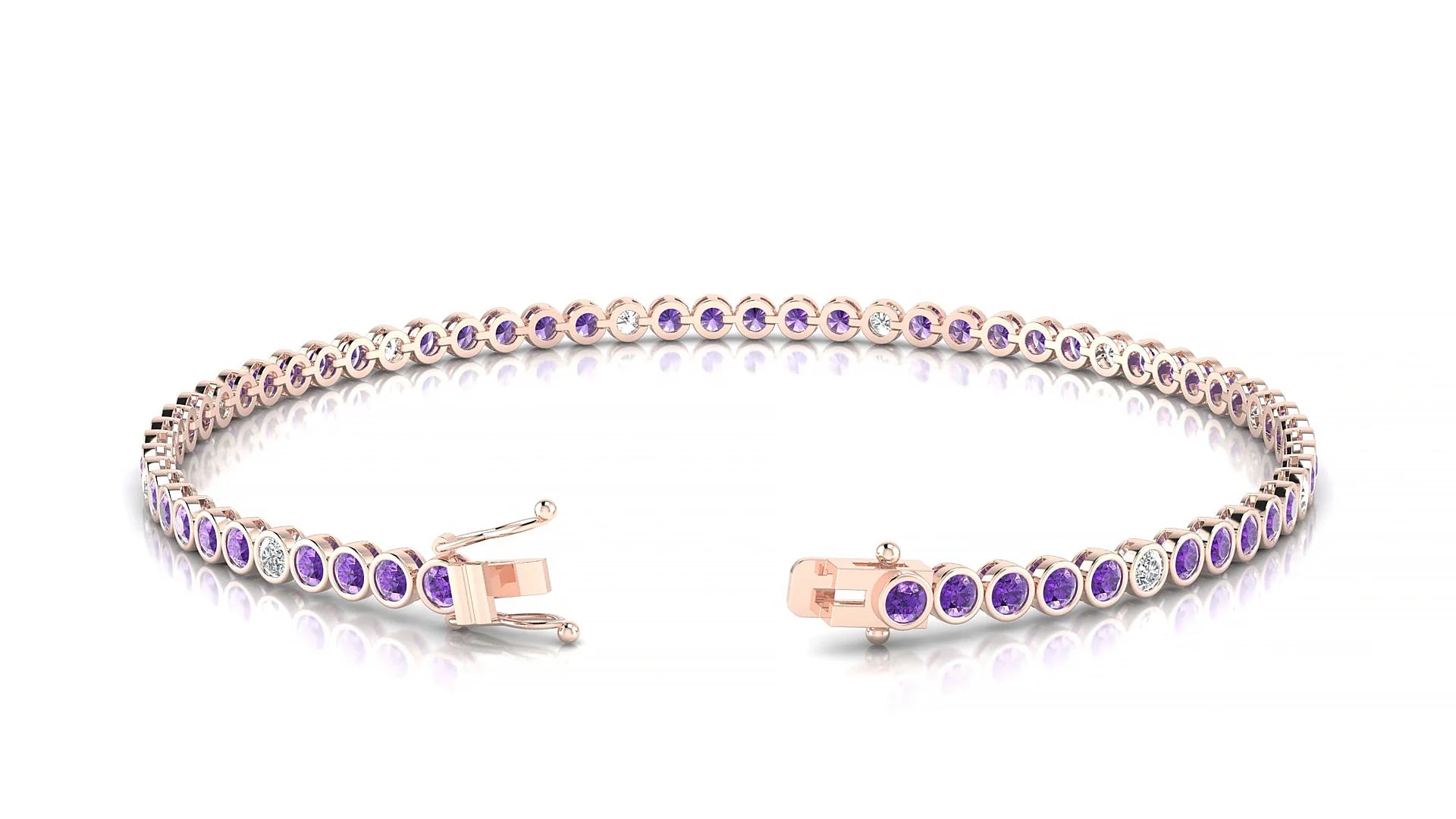 Avila 5-1 | 18k Rose Gold 2 mm Round Natural Amethyst & Diamond Tennis Bracelet