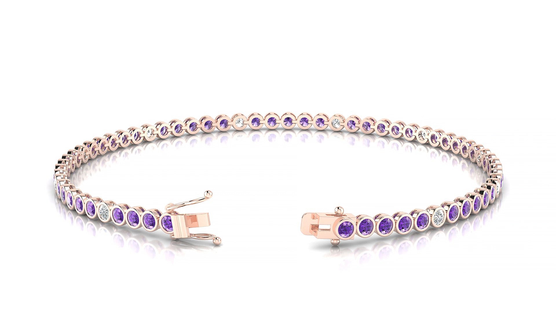 Avila 5-1 | 18k Rose Gold 2 mm Round Natural Amethyst & Diamond 15 cm Tennis Bracelet