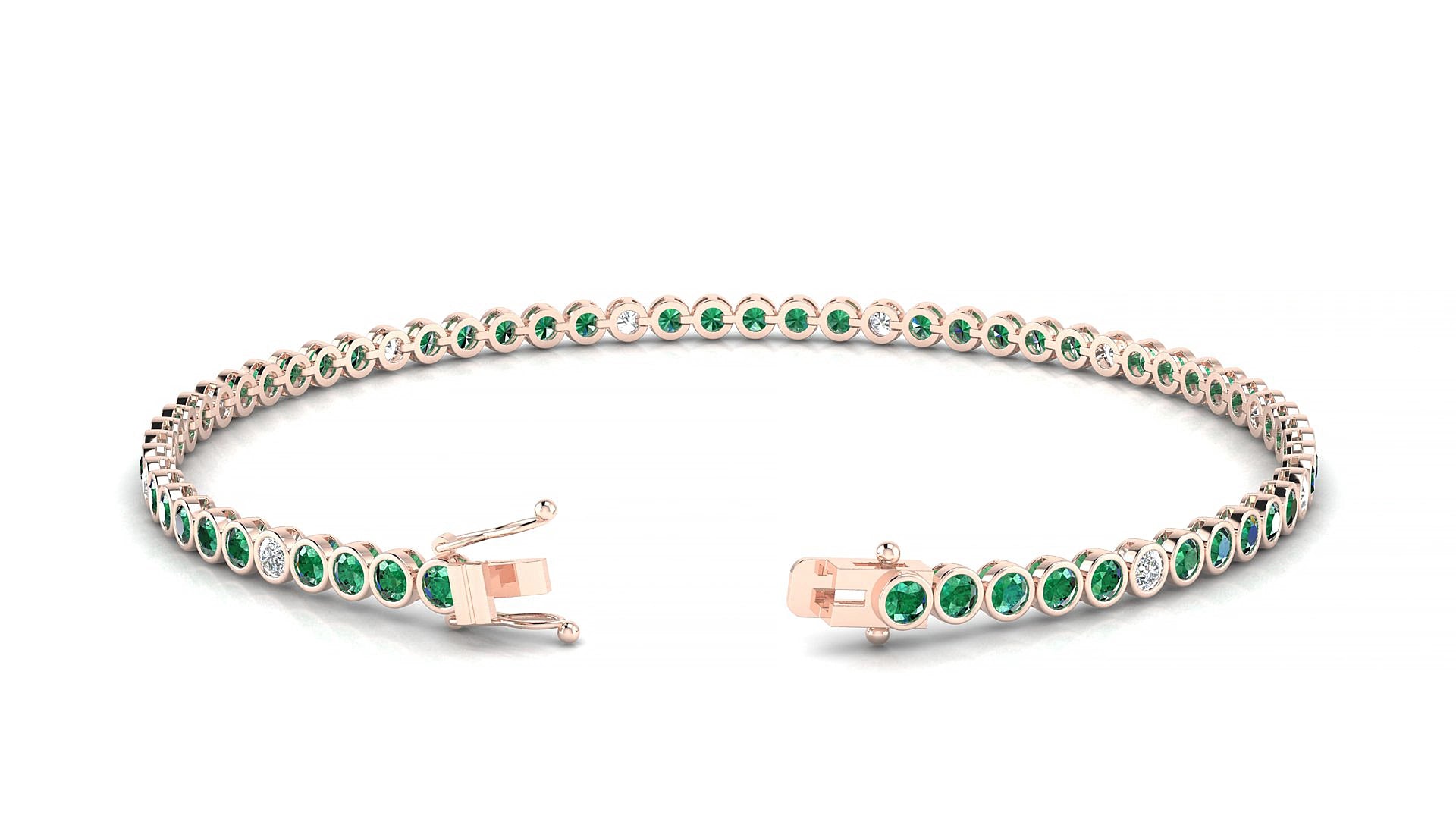 Avila 5-1 | 18k Rose Gold 2 mm Round Natural Emerald & Diamond 15 cm Tennis Bracelet
