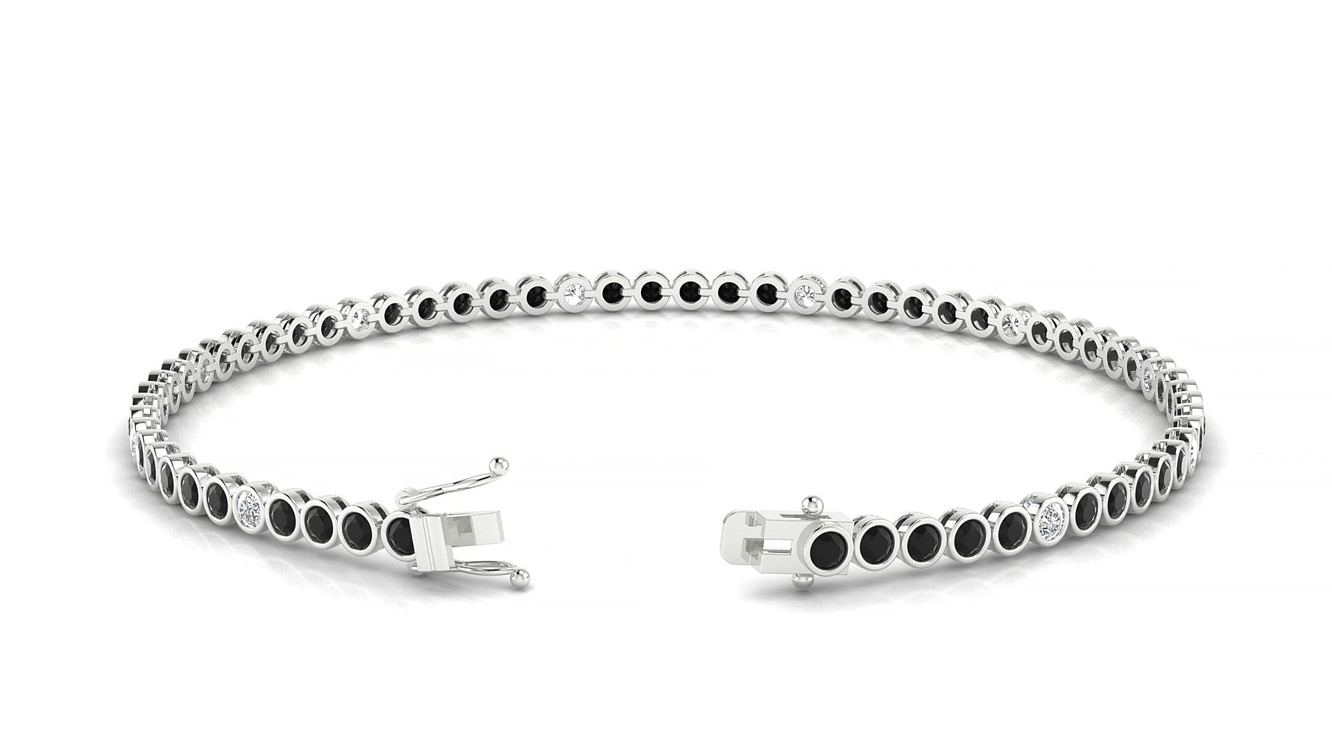 Avila 5-1 | 18k White Gold 2 mm Round Natural Black Diamond & Diamond 18 cm Tennis Bracelet