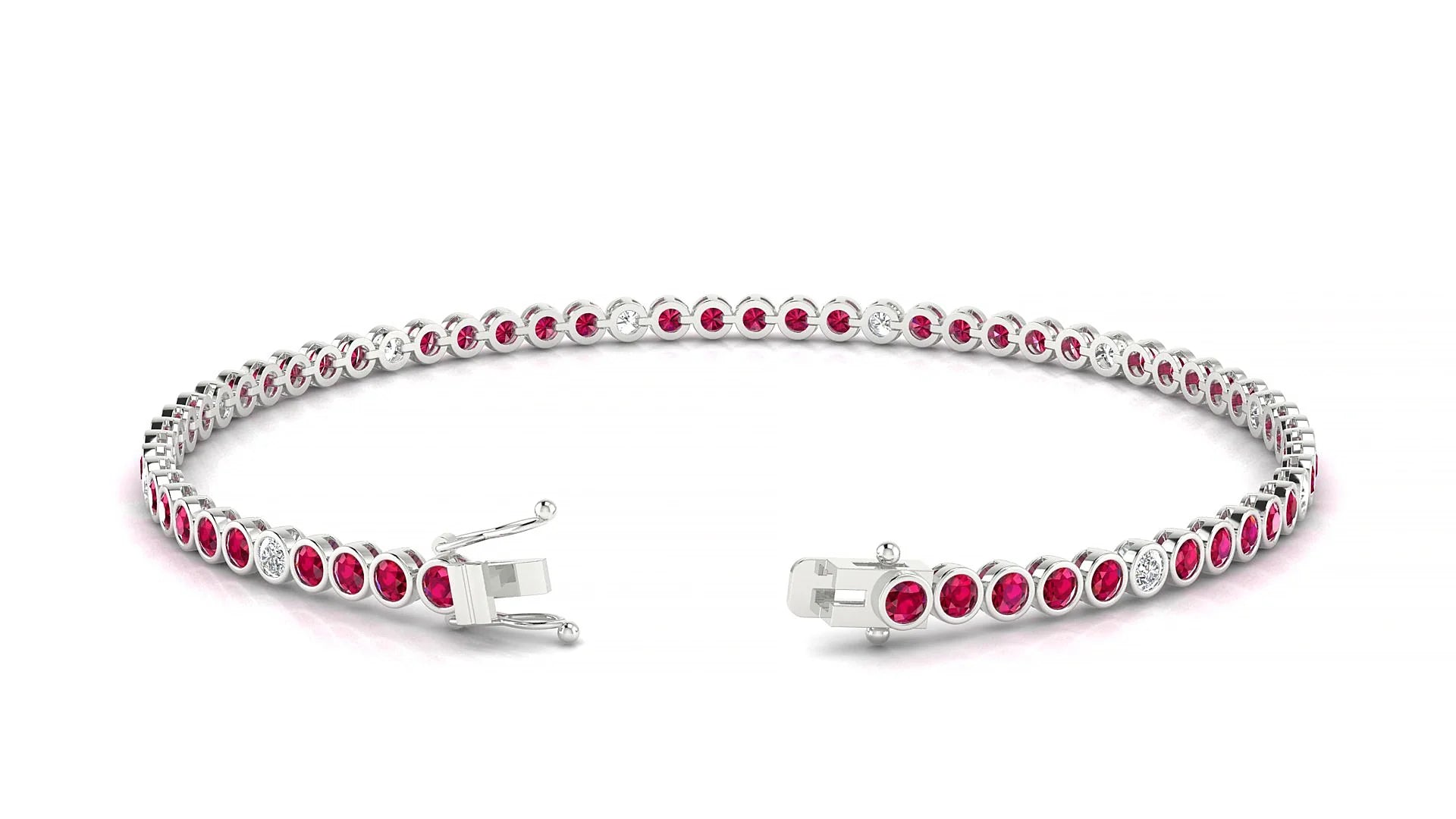 Avila 5-1 | 18k White Gold 2 mm Round Natural Ruby & Diamond Tennis Bracelet