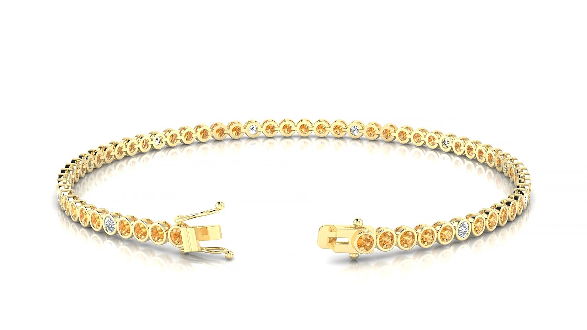 Avila 5-1 | 18k Yellow Gold 2 mm Round Natural Citrine & Diamond 15 cm Tennis Bracelet