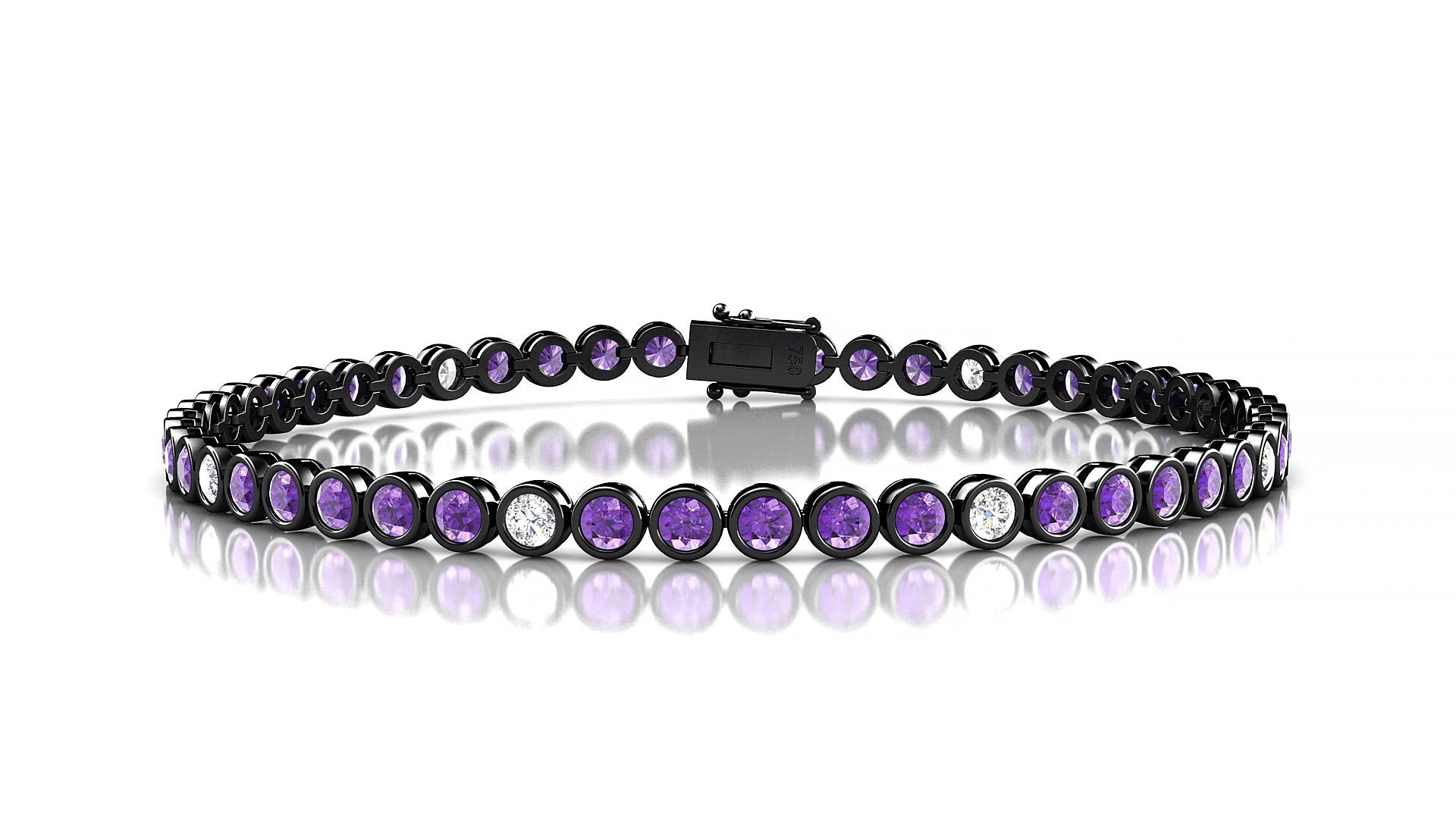 Avila 5-1 | 18k Black Gold 2.5 mm Round Natural Amethyst & Diamond 15 cm Tennis Bracelet
