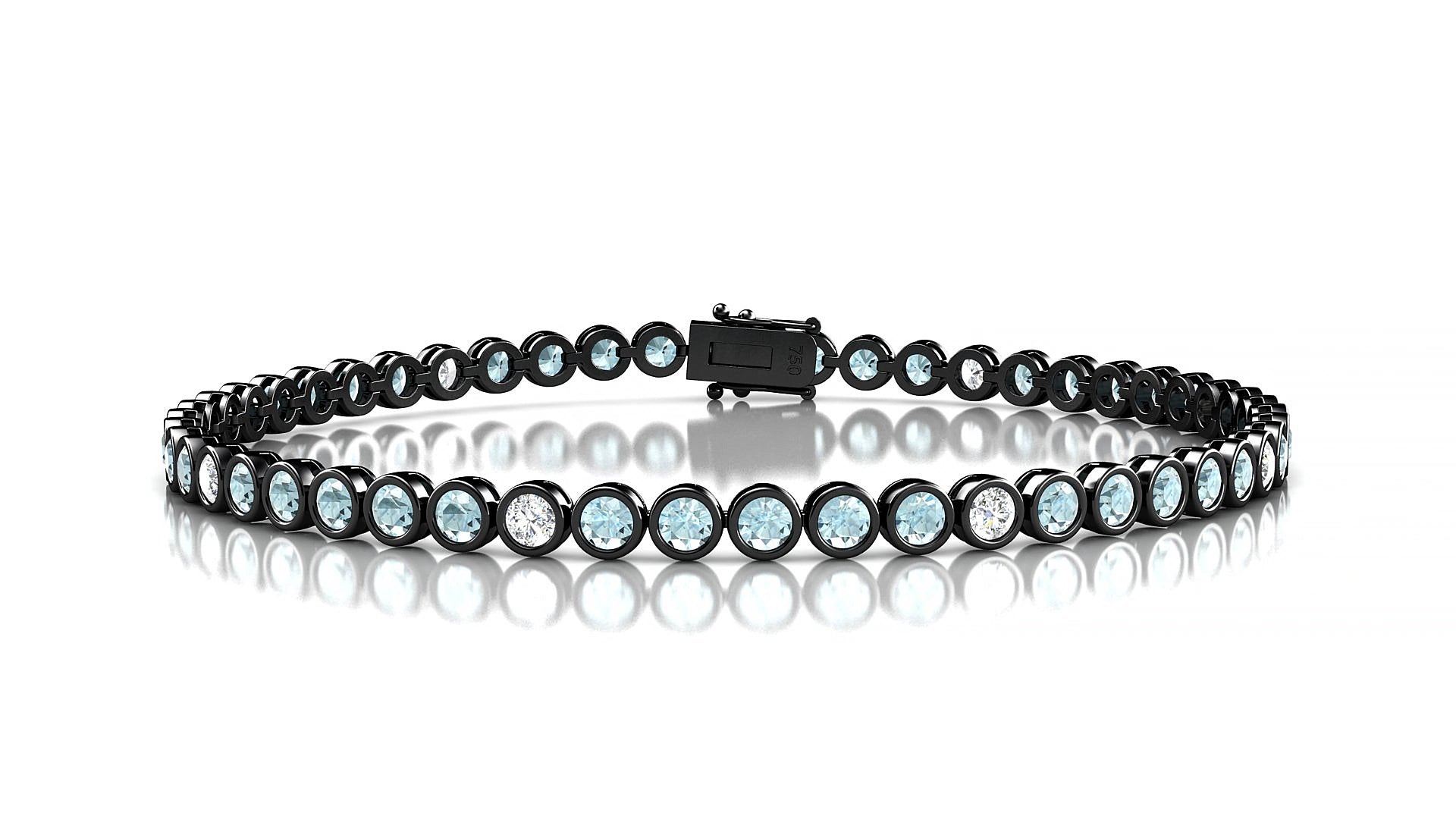 Avila 5-1 | 18k Black Gold 2.5 mm Round Natural Aquamarine & Diamond 15 cm Tennis Bracelet