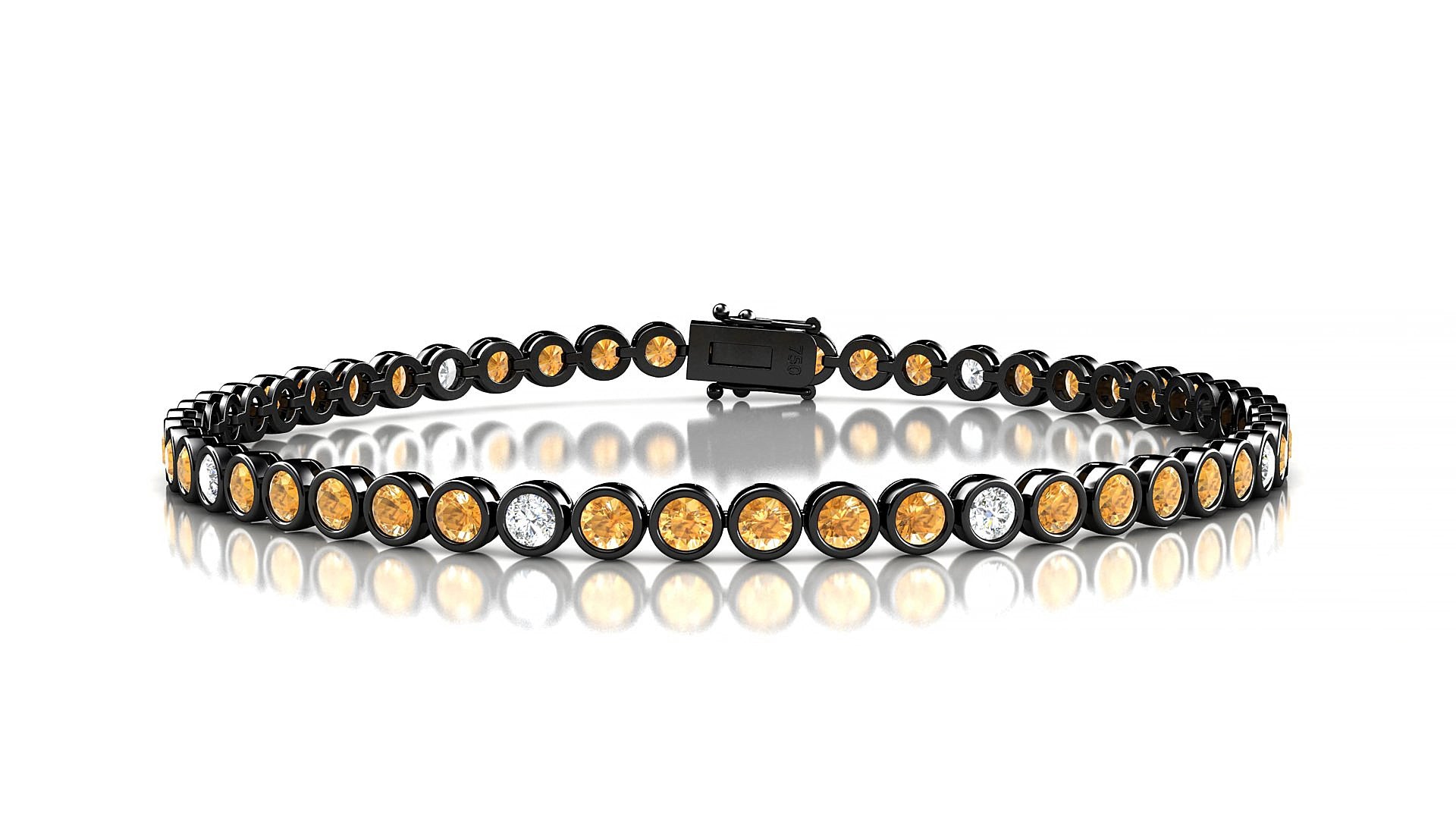 Avila 5-1 | 18k Black Gold 2.5 mm Round Natural Citrine & Diamond 15 cm Tennis Bracelet