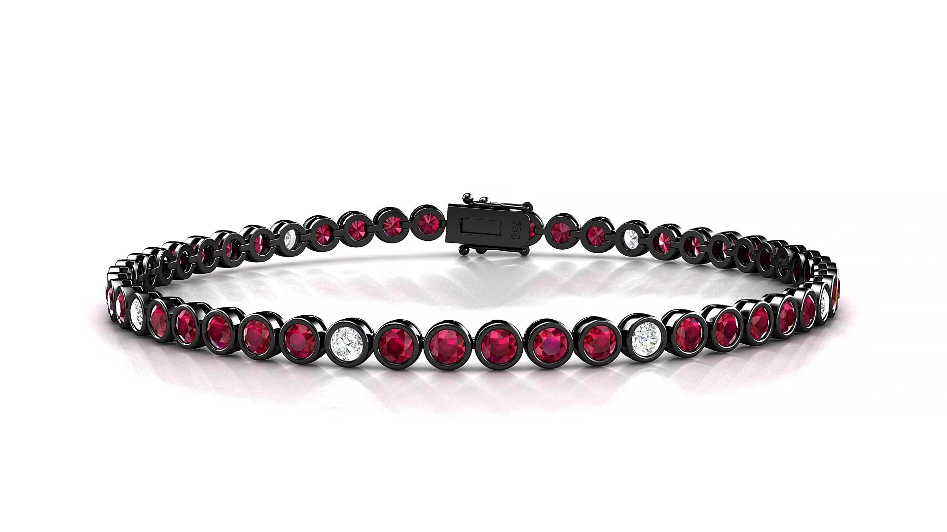 Avila 5-1 | 18k Black Gold 2.5 mm Round Natural Ruby & Diamond Tennis Bracelet