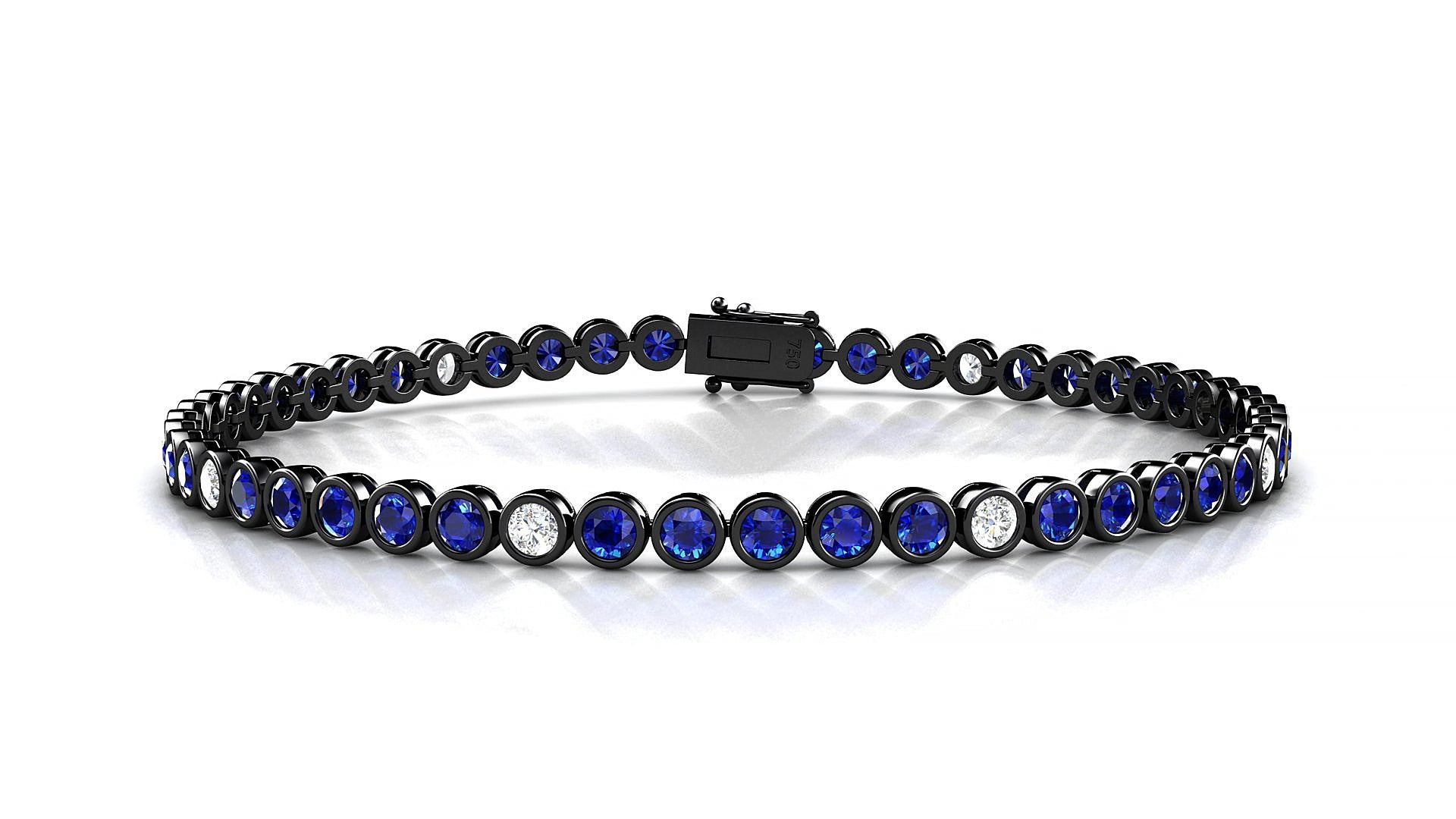 Avila 5-1 | 18k Black Gold 2.5 mm Round Natural Sapphire & Diamond 15 cm Tennis Bracelet