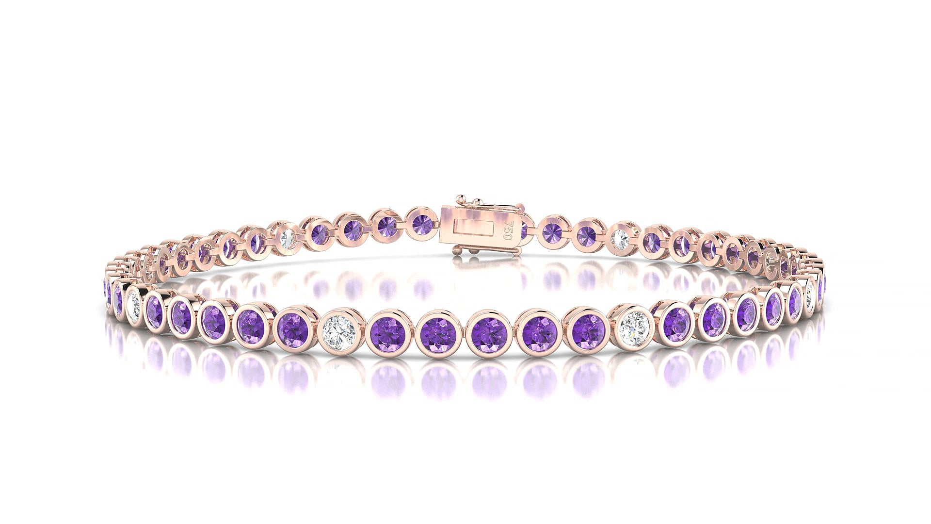 Avila 5-1 | 18k Rose Gold 2.5 mm Round Natural Amethyst & Diamond 15 cm Tennis Bracelet
