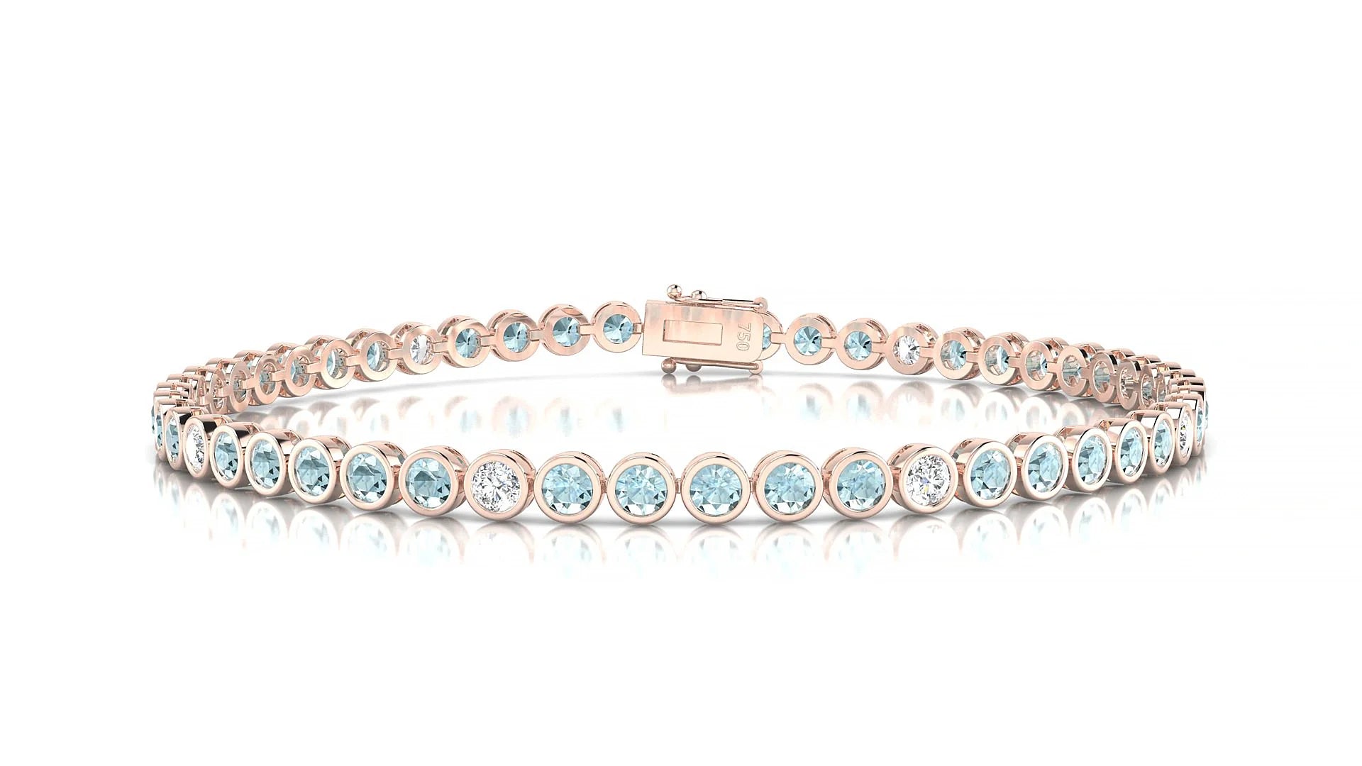 Avila 5-1 | 18k Rose Gold 2.5 mm Round Natural Aquamarine & Diamond Tennis Bracelet