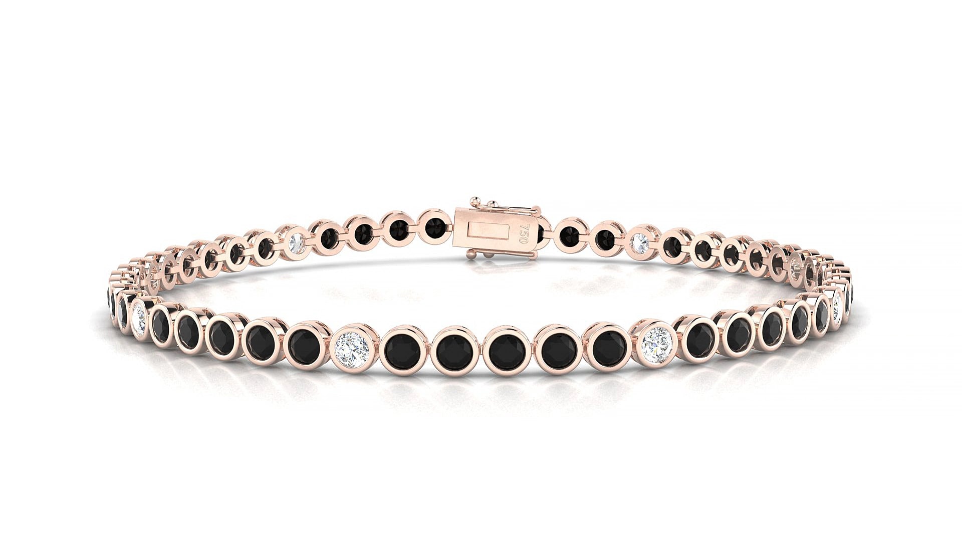 Avila 5-1 | 18k Rose Gold 2.5 mm Round Natural Black Diamond & Diamond 15 cm Tennis Bracelet