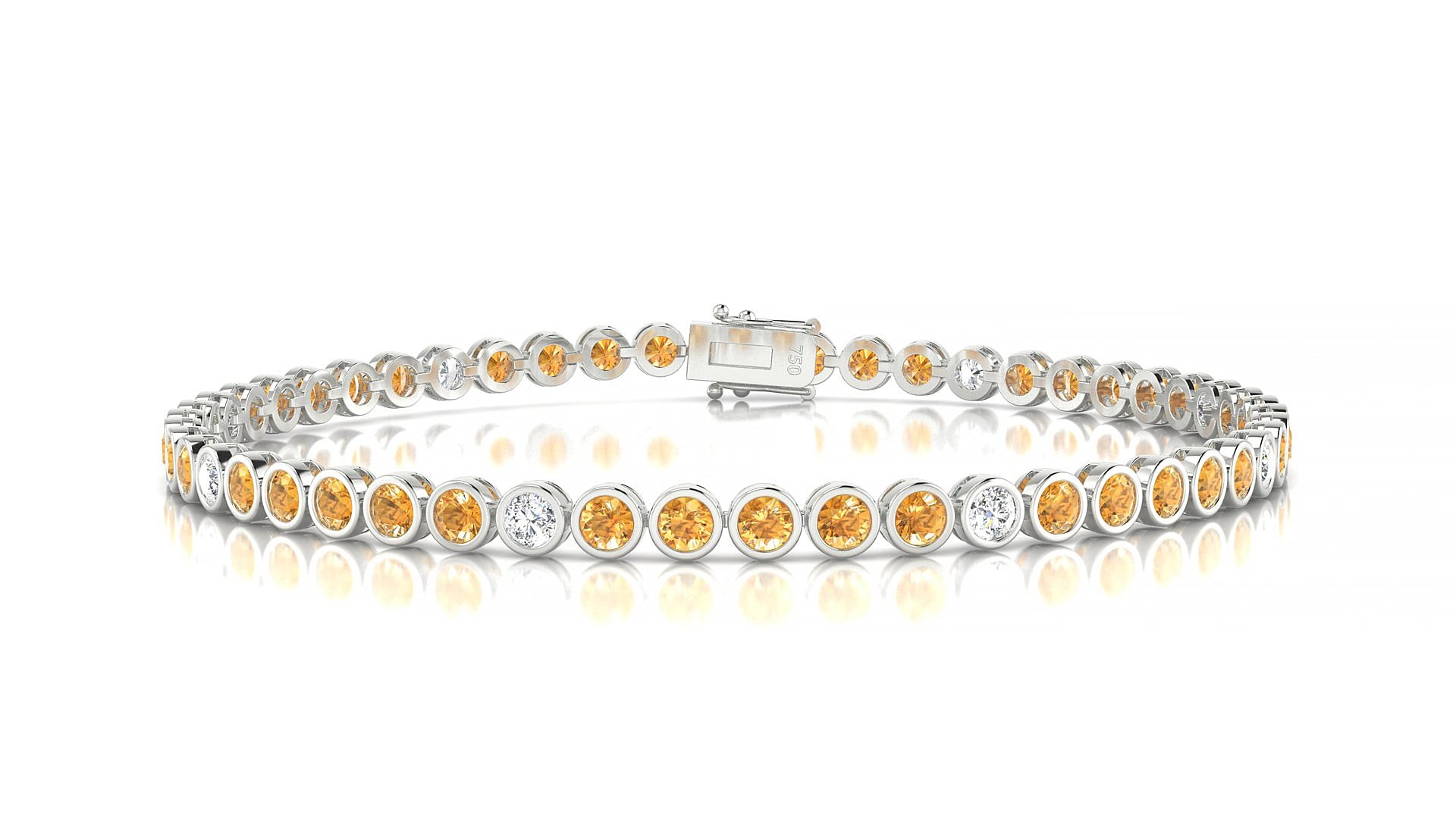 Avila 5-1 | 18k White Gold 2.5 mm Round Natural Citrine & Diamond 15 cm Tennis Bracelet