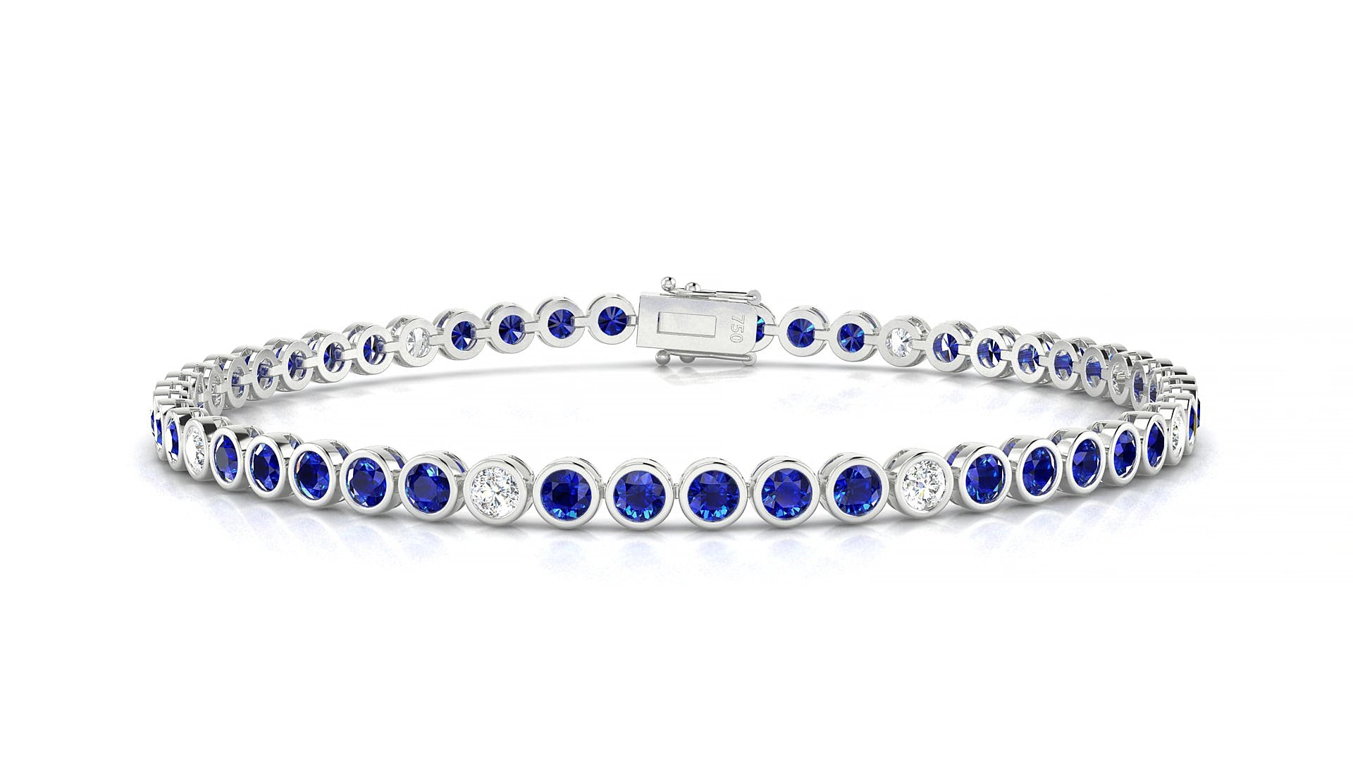 Avila 5-1 | 18k White Gold 2.5 mm Round Natural Sapphire & Diamond 15 cm Tennis Bracelet