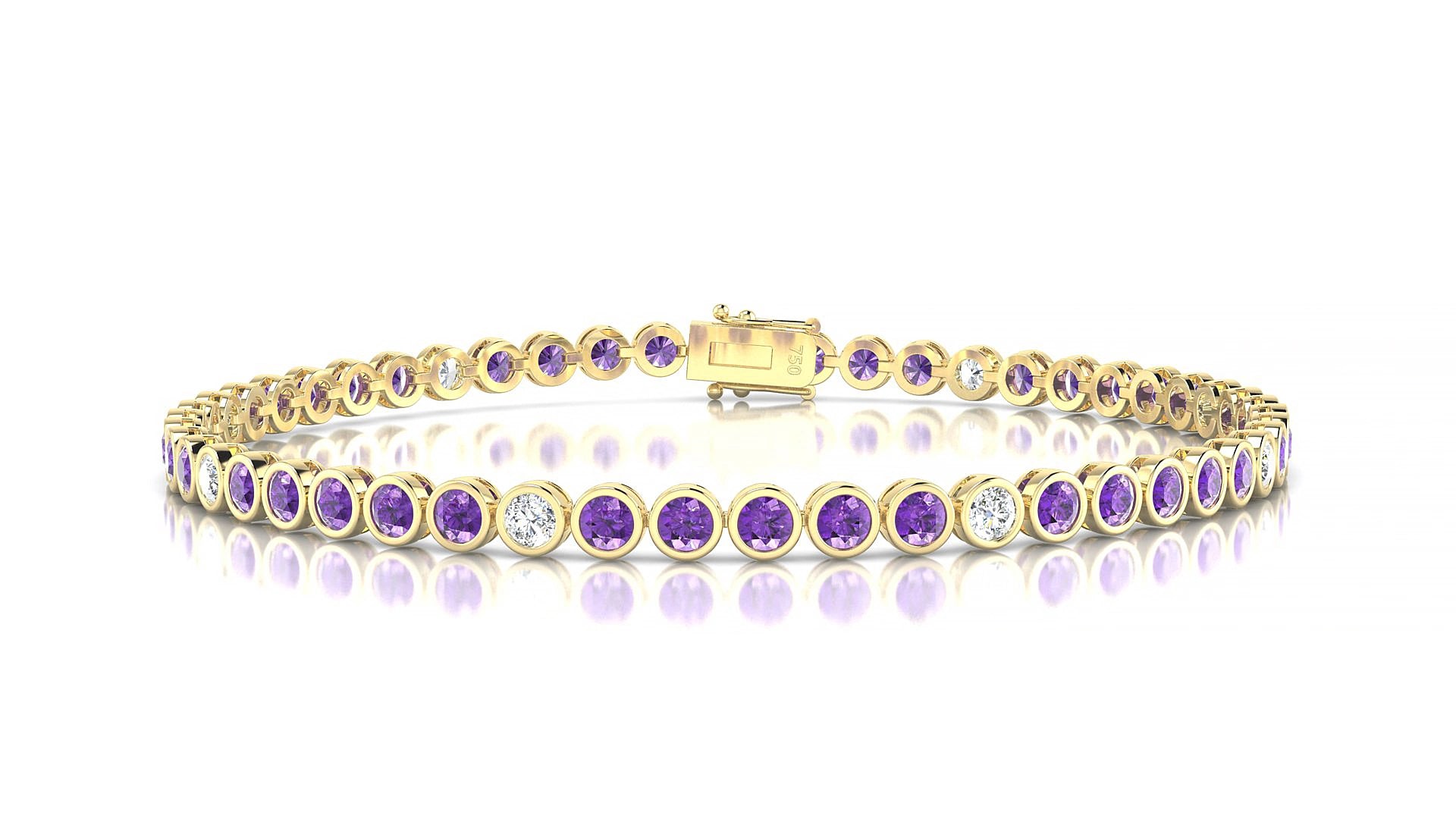 Avila 5-1 | 18k Yellow Gold 2.5 mm Round Natural Amethyst & Diamond 15 cm Tennis Bracelet