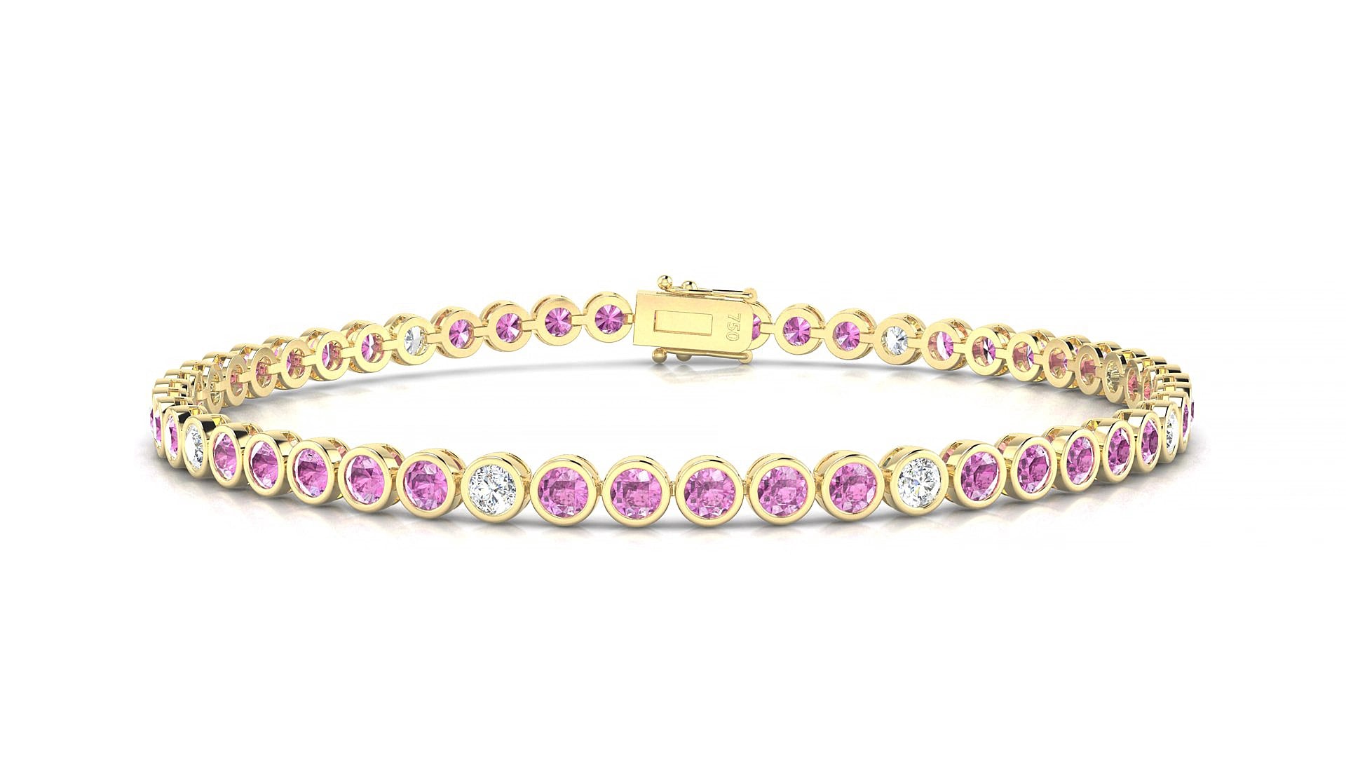 Avila 5-1 | 18k Yellow Gold 2.5 mm Round Natural Pink Sapphire & Diamond 15 cm Tennis Bracelet