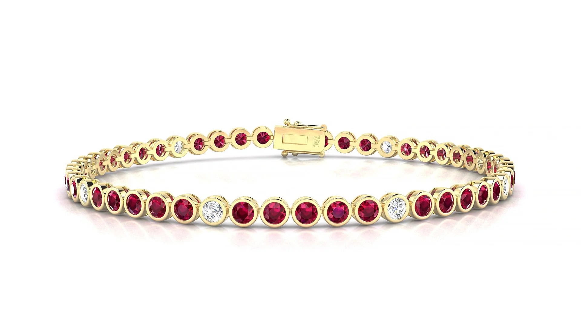 Avila 5-1 | 18k Yellow Gold 2.5 mm Round Natural Ruby & Diamond Tennis Bracelet