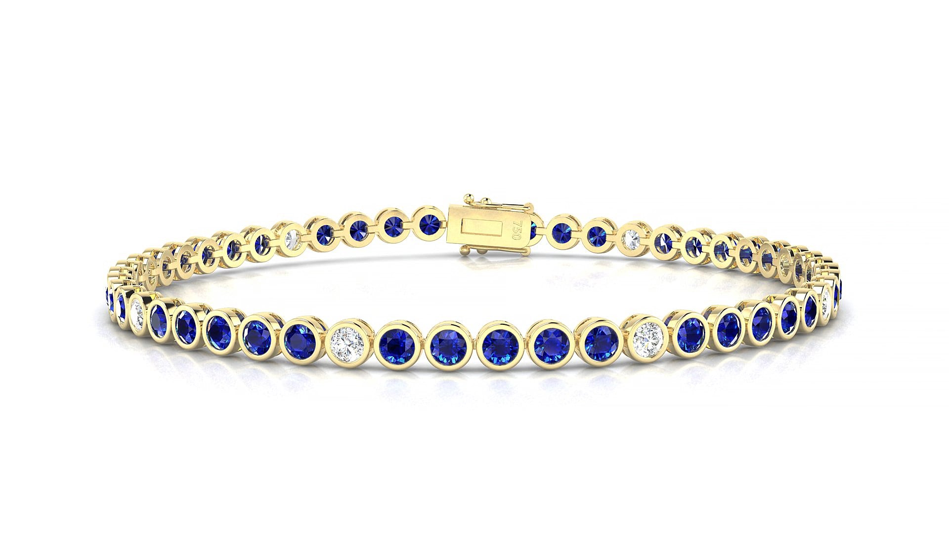 Avila 5-1 | 18k Yellow Gold 2.5 mm Round Natural Sapphire & Diamond 15 cm Tennis Bracelet