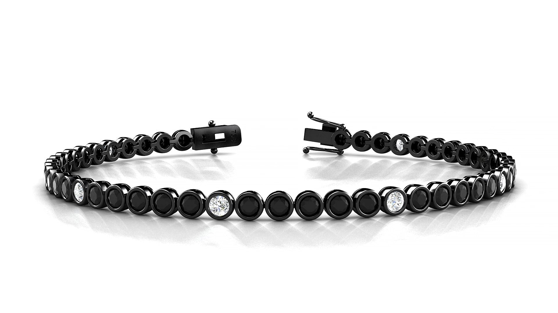 Avila 5-1 | 18k Black Gold 2.5 mm Round Natural Black Diamond & Diamond 18 cm Tennis Bracelet