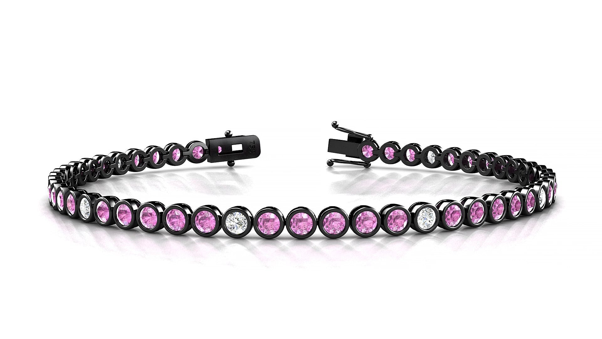 Avila 5-1 | 18k Black Gold 2.5 mm Round Natural Pink Sapphire & Diamond 15 cm Tennis Bracelet