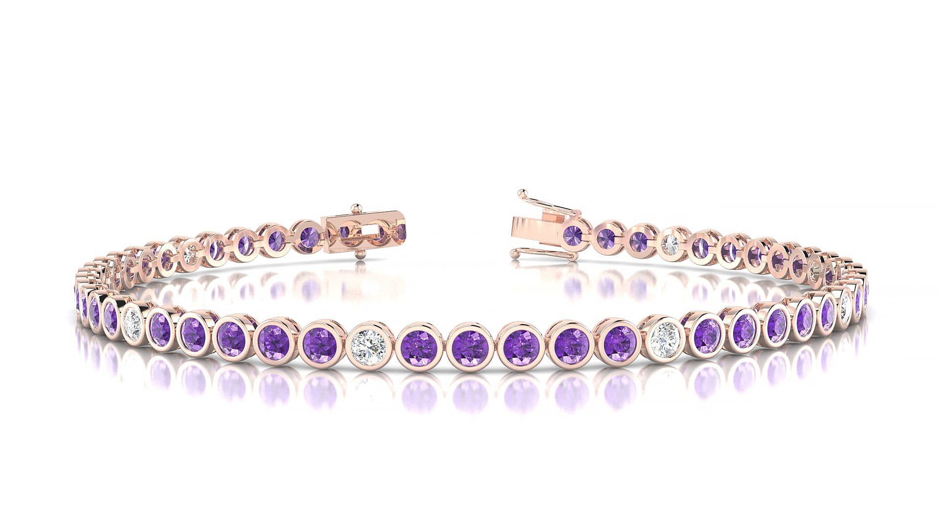 Avila 5-1 | 18k Rose Gold 2.5 mm Round Natural Amethyst & Diamond 15 cm Tennis Bracelet