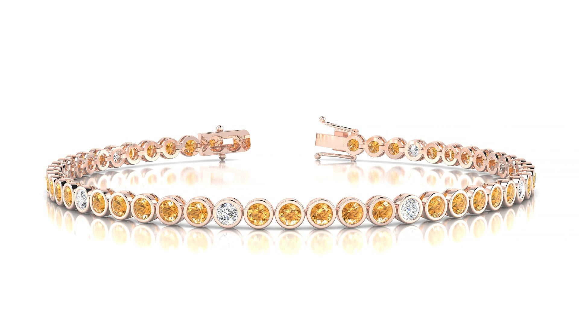 Avila 5-1 | 18k Rose Gold 2.5 mm Round Natural Citrine & Diamond 15 cm Tennis Bracelet