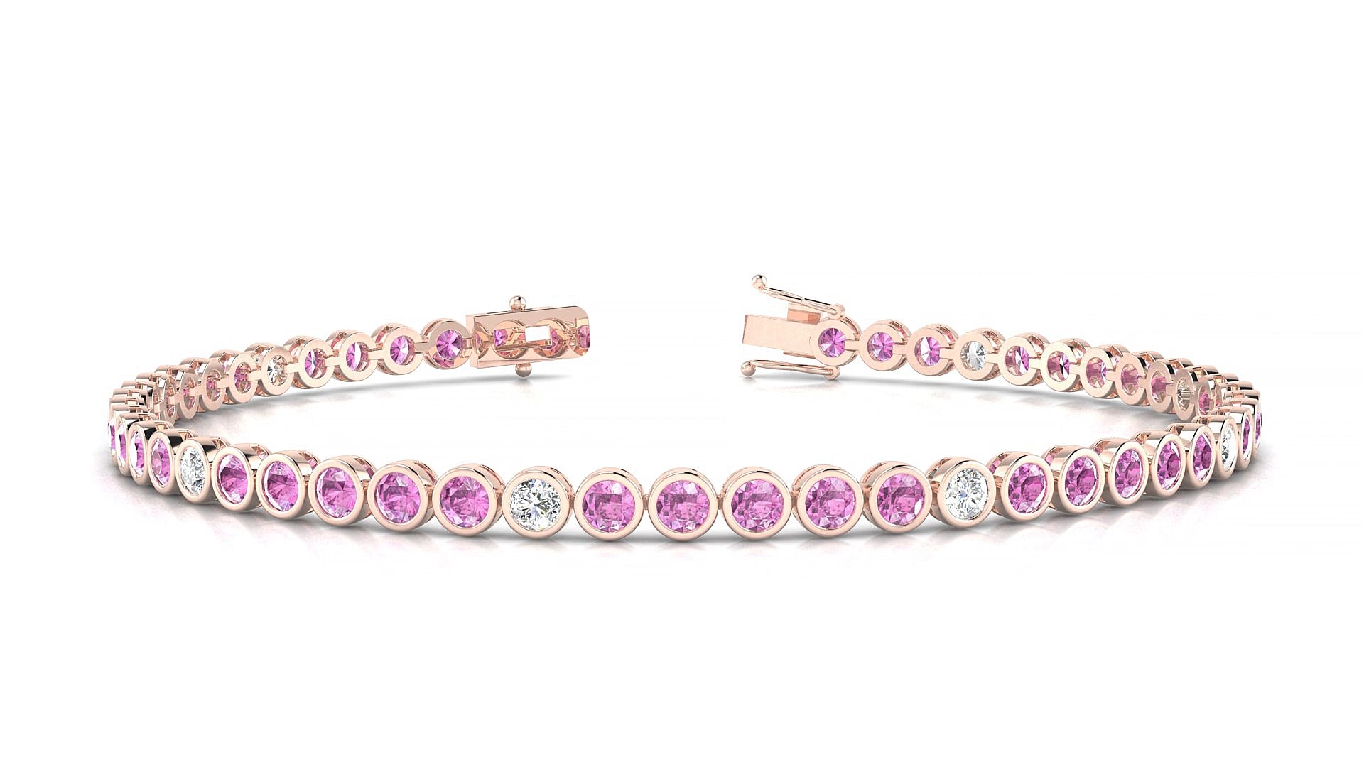 Avila 5-1 | 18k Rose Gold 2.5 mm Round Natural Pink Sapphire & Diamond 15 cm Tennis Bracelet