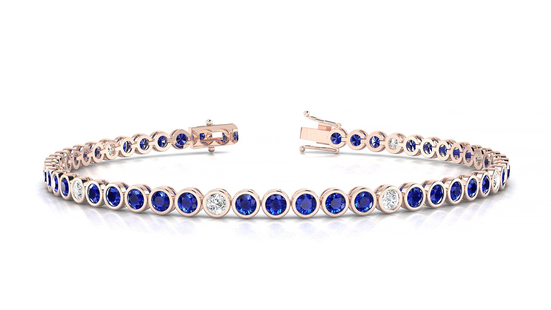 Avila 5-1 | 18k Rose Gold 2.5 mm Round Natural Sapphire & Diamond 15 cm Tennis Bracelet