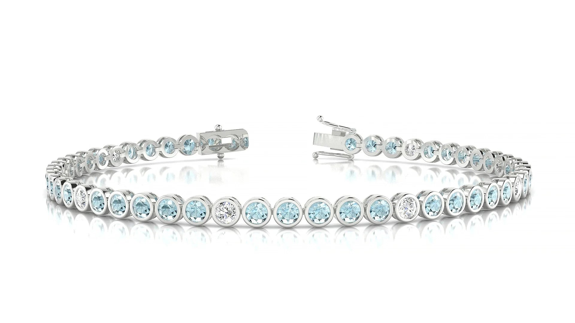 Avila 5-1 | 18k White Gold 2.5 mm Round Natural Aquamarine & Diamond Tennis Bracelet