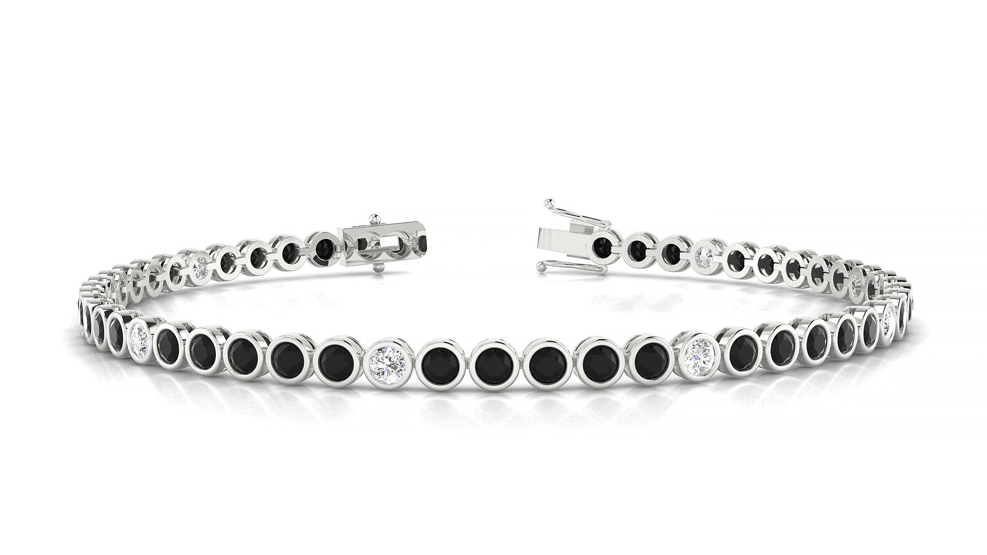 Avila 5-1 | 18k White Gold 2.5 mm Round Natural Black Diamond & Diamond 18 cm Tennis Bracelet