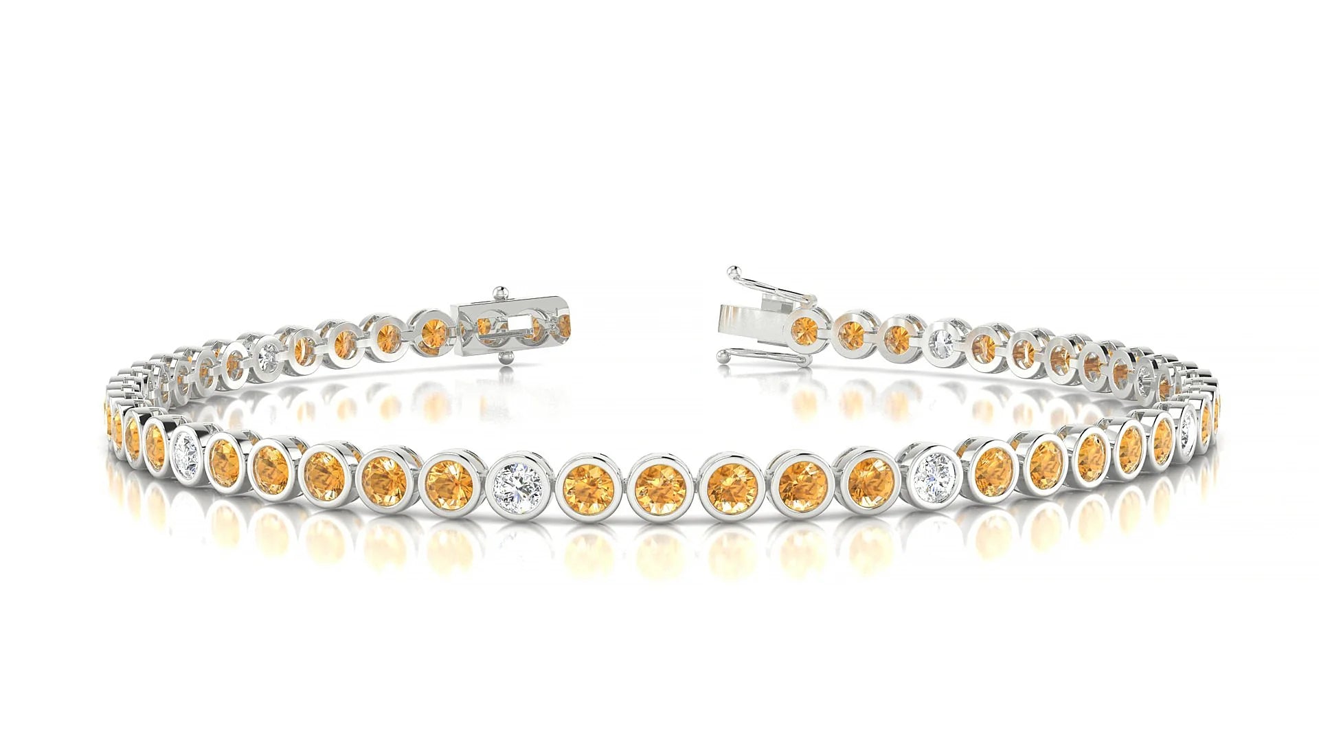 Avila 5-1 | 18k White Gold 2.5 mm Round Natural Citrine & Diamond Tennis Bracelet