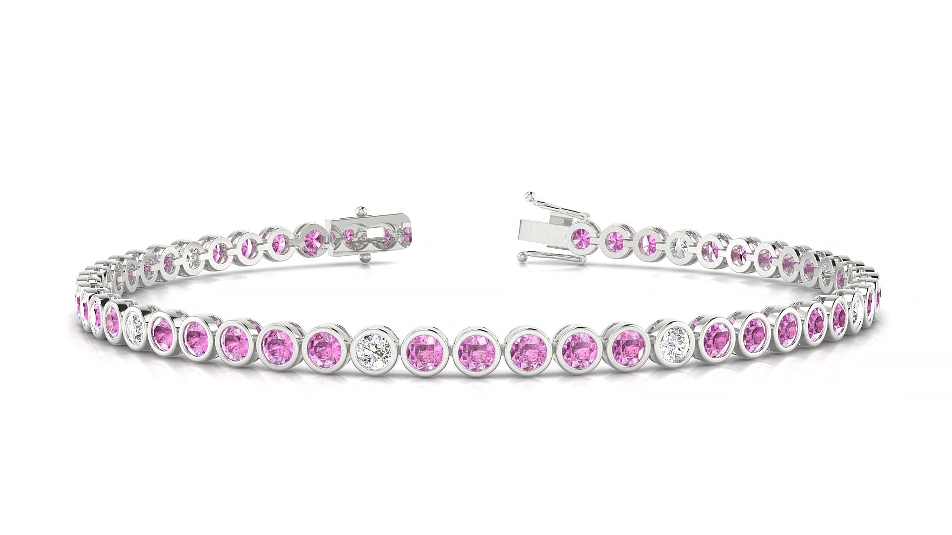 Avila 5-1 | 18k White Gold 2.5 mm Round Natural Pink Sapphire & Diamond 15 cm Tennis Bracelet