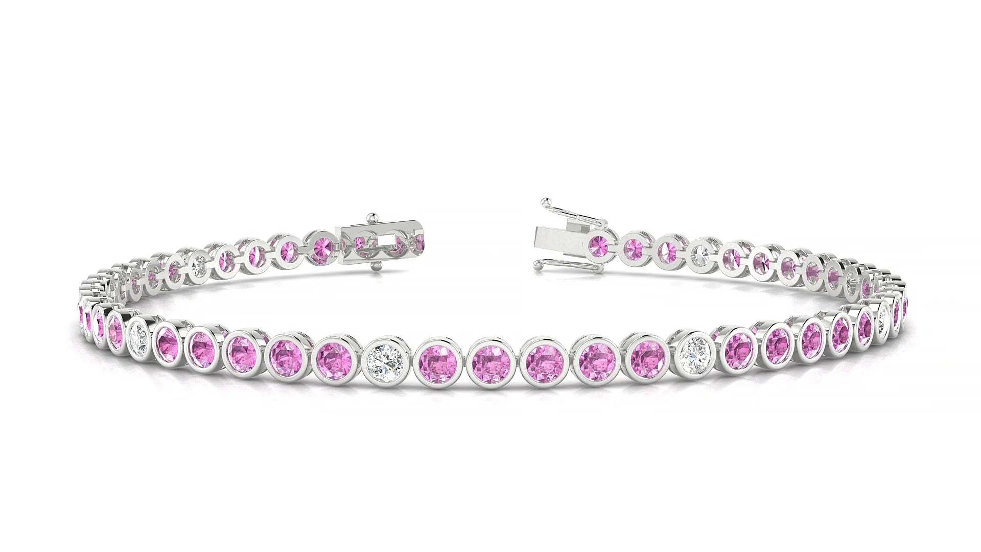 Avila 5-1 | 18k White Gold 2.5 mm Round Natural Pink Sapphire & Diamond Tennis Bracelet