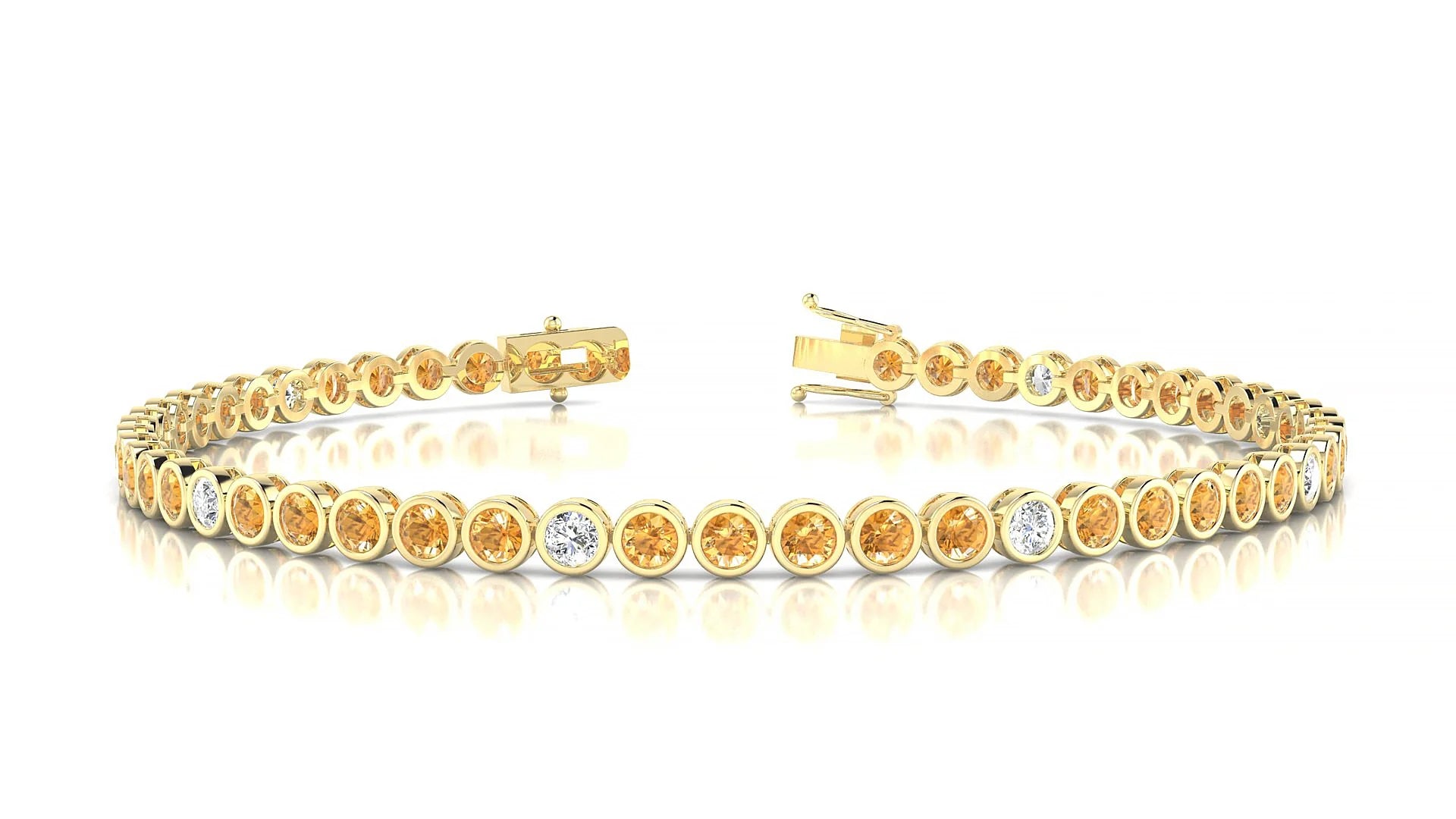 Avila 5-1 | 18k Yellow Gold 2.5 mm Round Natural Citrine & Diamond Tennis Bracelet