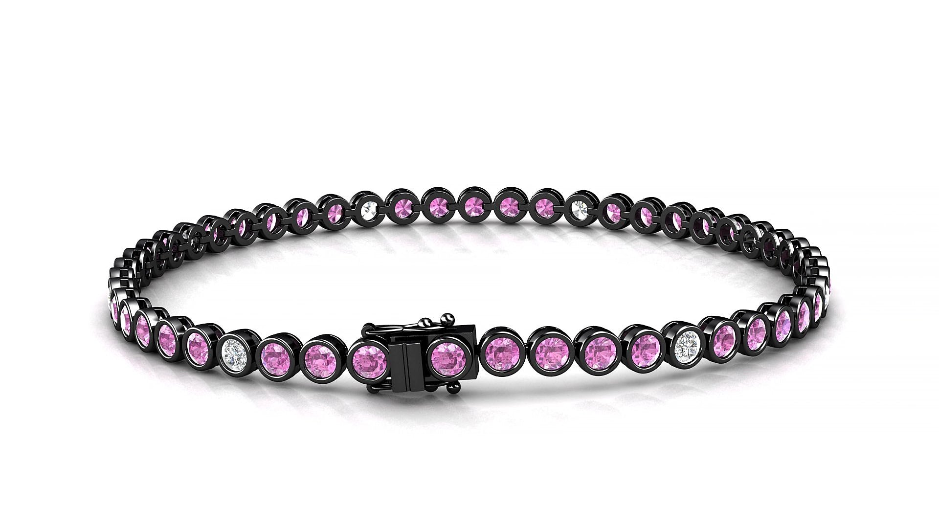 Avila 5-1 | 18k Black Gold 2.5 mm Round Natural Pink Sapphire & Diamond 15 cm Tennis Bracelet
