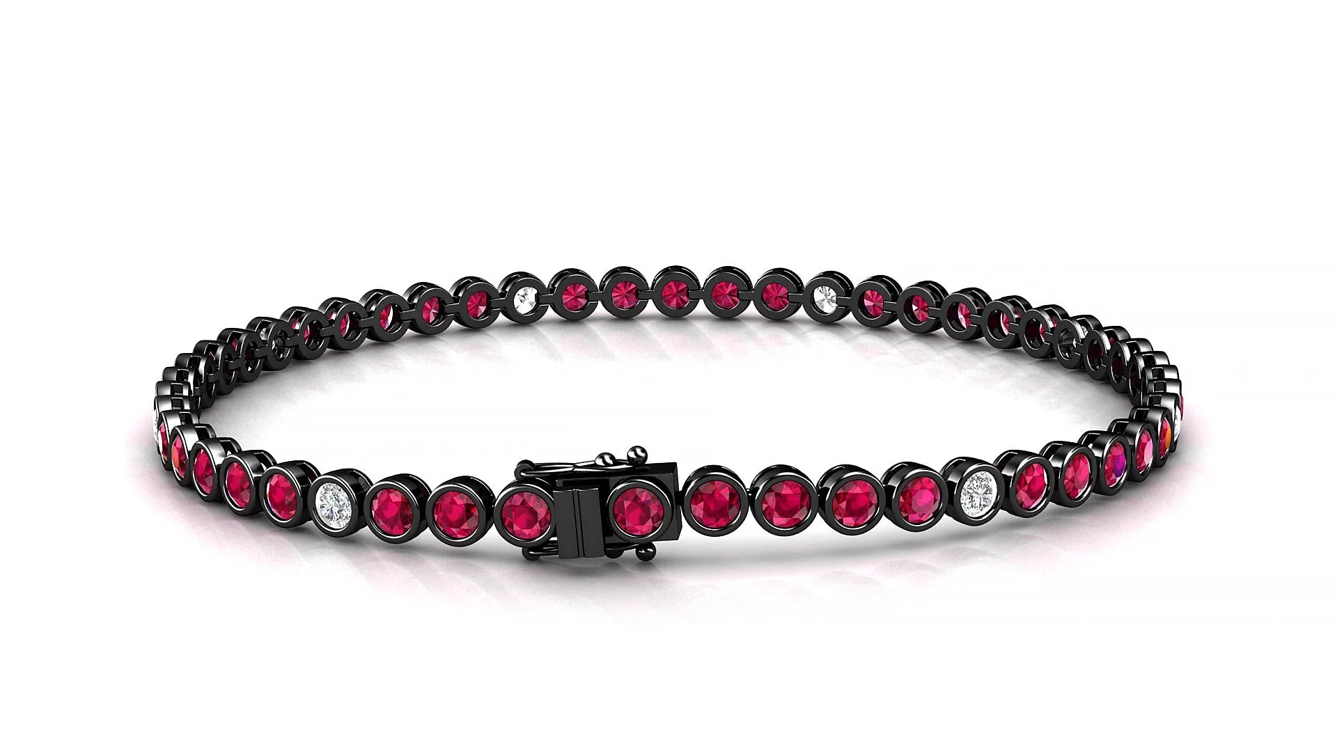 Avila 5-1 | 18k Black Gold 2.5 mm Round Natural Ruby & Diamond Tennis Bracelet