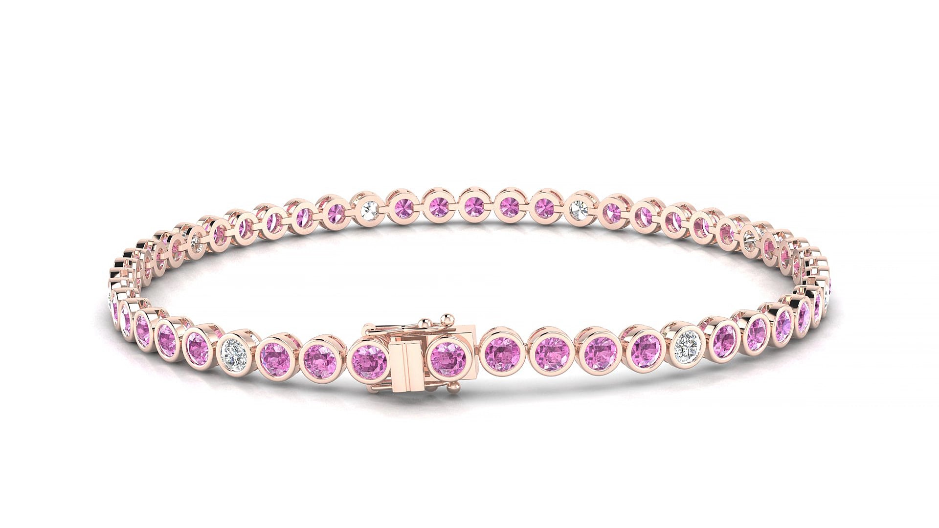 Avila 5-1 | 18k Rose Gold 2.5 mm Round Natural Pink Sapphire & Diamond 15 cm Tennis Bracelet