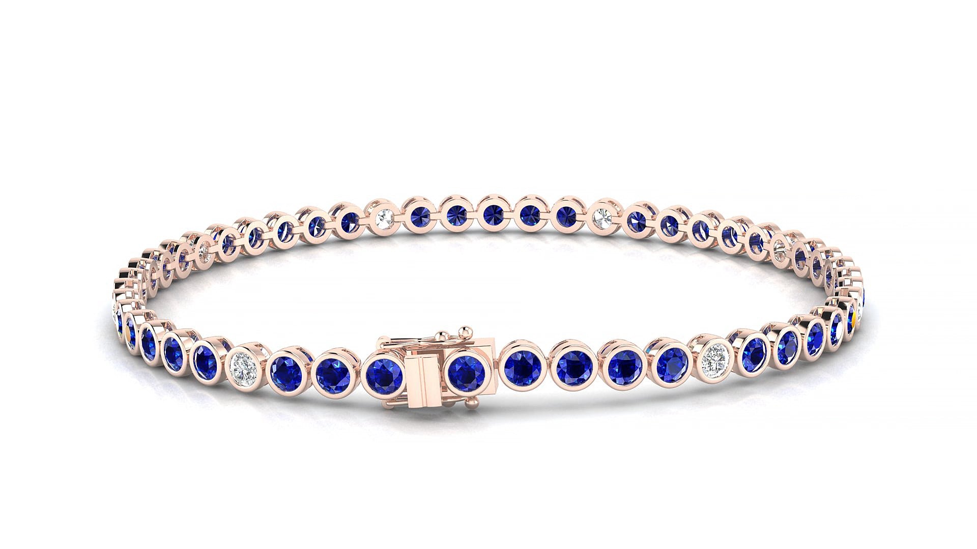 Avila 5-1 | 18k Rose Gold 2.5 mm Round Natural Sapphire & Diamond 15 cm Tennis Bracelet