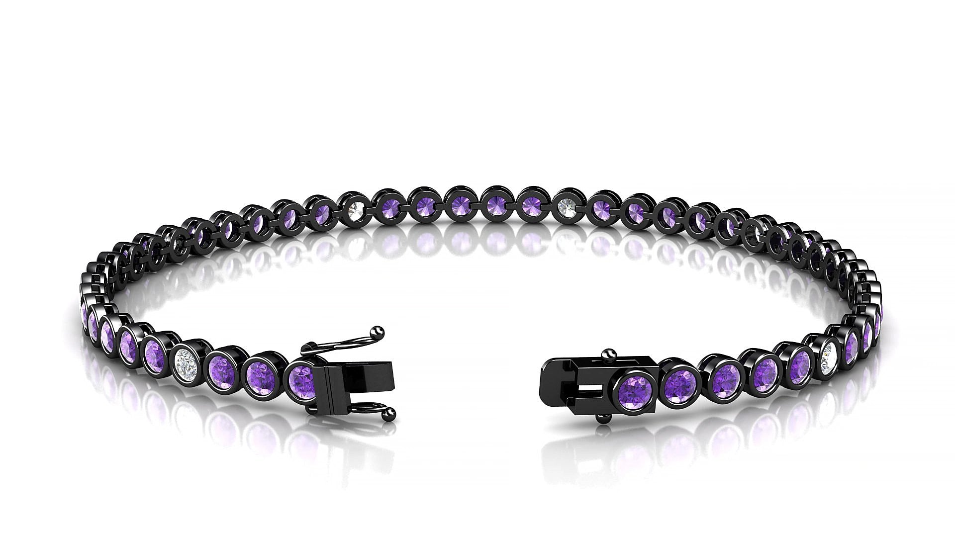 Avila 5-1 | 18k Black Gold 2.5 mm Round Natural Amethyst & Diamond 15 cm Tennis Bracelet