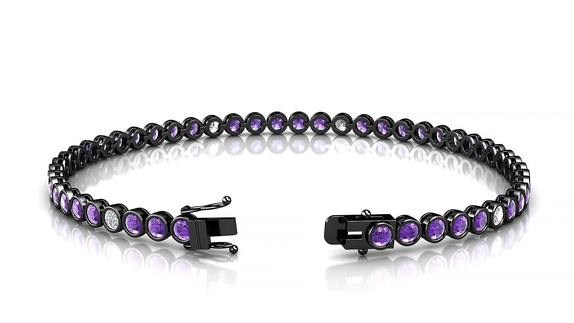 Avila 5-1 | 18k Black Gold 2.5 mm Round Natural Amethyst & Diamond Tennis Bracelet