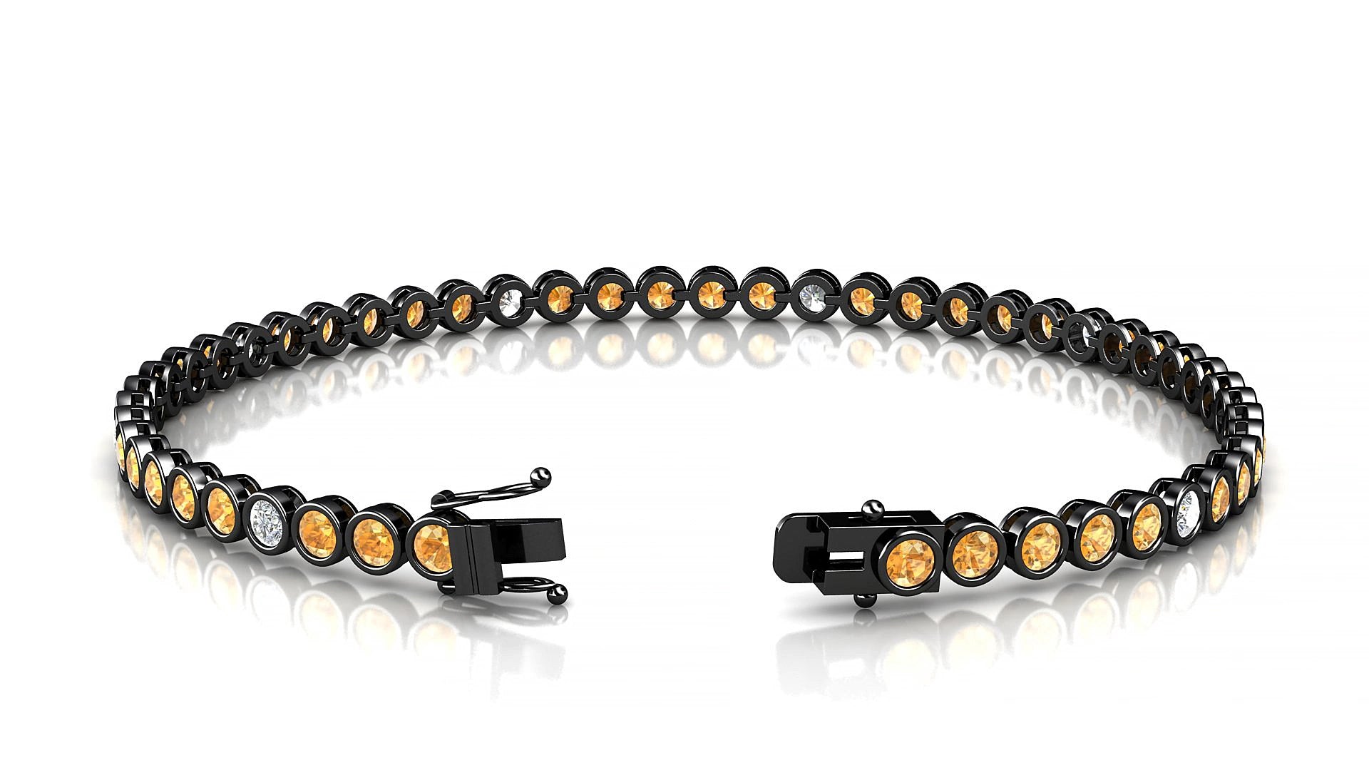 Avila 5-1 | 18k Black Gold 2.5 mm Round Natural Citrine & Diamond 15 cm Tennis Bracelet