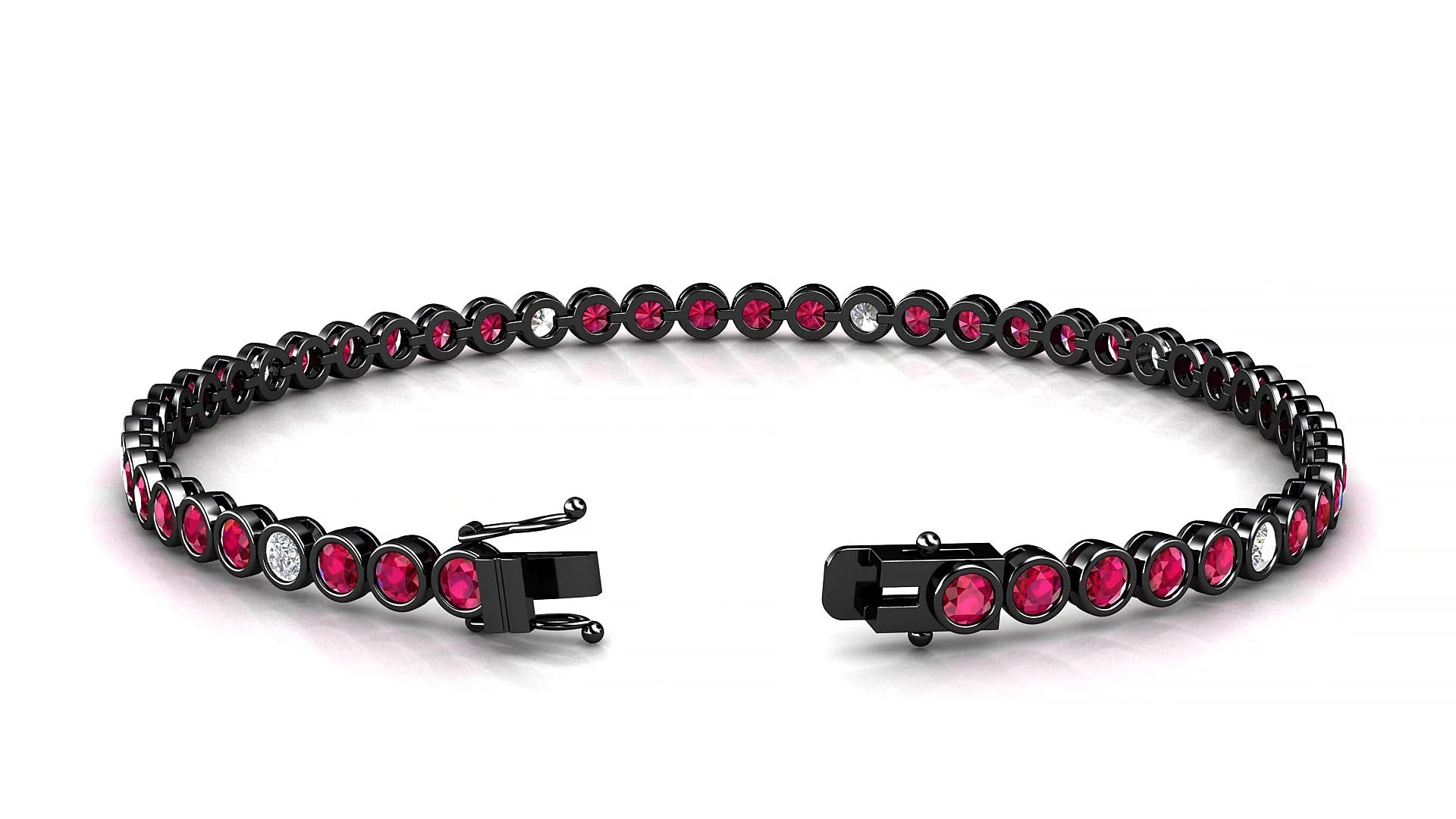 Avila 5-1 | 18k Black Gold 2.5 mm Round Natural Ruby & Diamond Tennis Bracelet