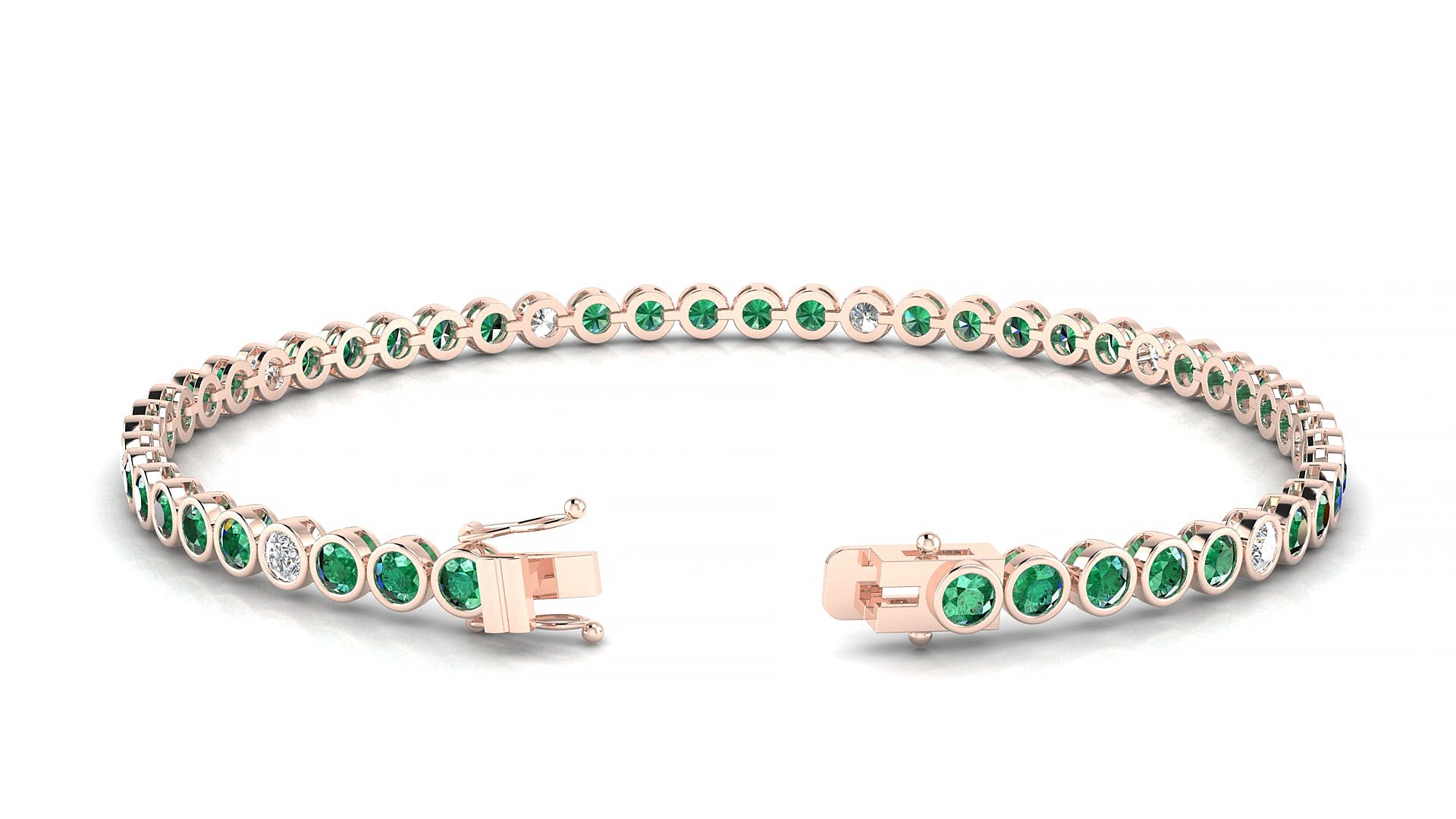 Avila 5-1 | 18k Rose Gold 2.5 mm Round Natural Emerald & Diamond 15 cm Tennis Bracelet